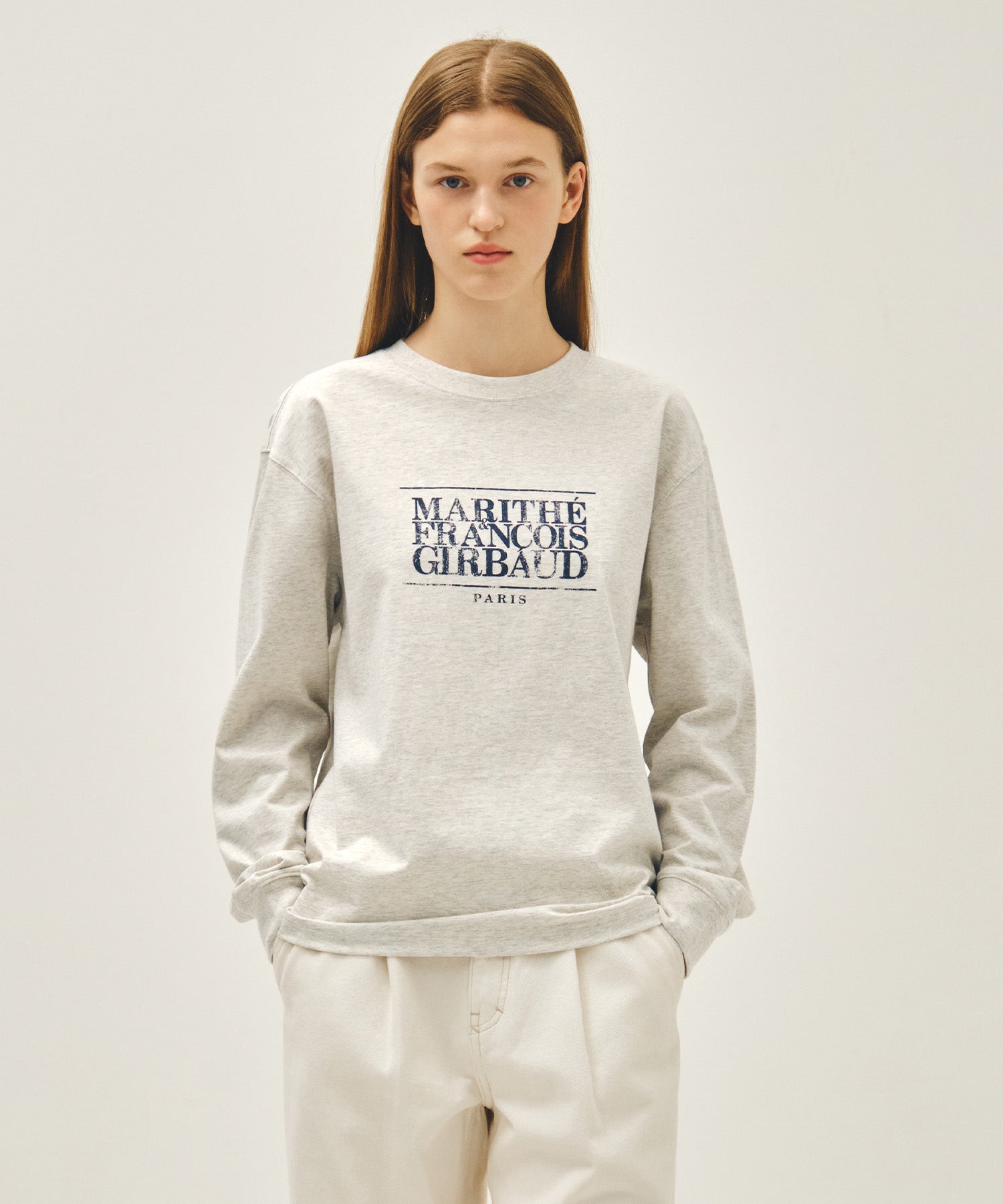 Marithe & Francois Girbaud - Crack Classic Logo Long Sleeve Tee (Oatmeal) product image 1 | TRAB K-Fashion Australia