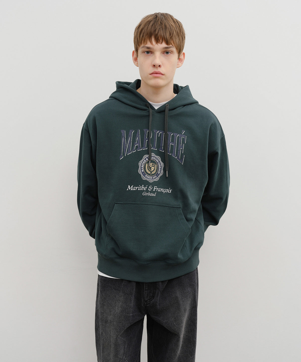 Marithe & Francois Girbaud - Crest Crack Logo Oversized Hoodie (Dark Green) product image 1 | TRAB K-Fashion Australia