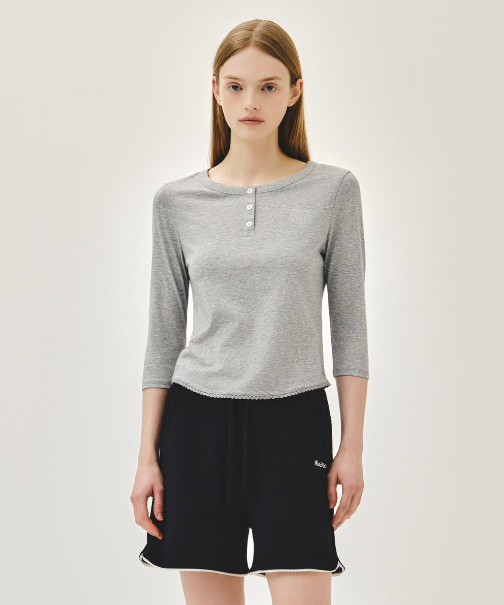 Marithe & Francois Girbaud - Small Classic Logo Henley Neck 3/4 Sleeve Tee (Heather Gray) product image 1 | TRAB K-Fashion Australia