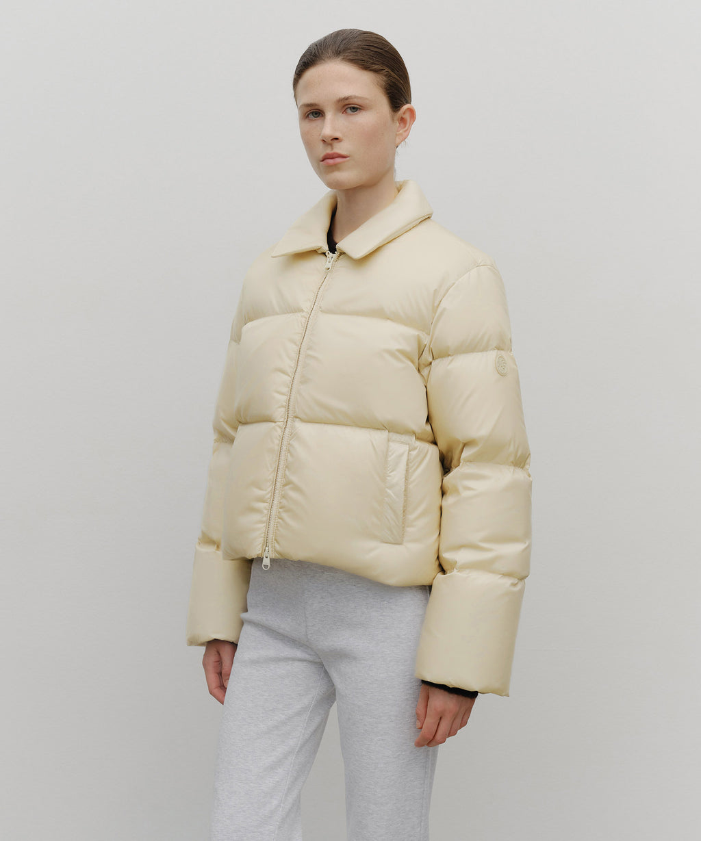 Marithe & Francois Girbaud - Collar Crop Down Jacket (Light Beige) product image 4 | TRAB K-Fashion Australia