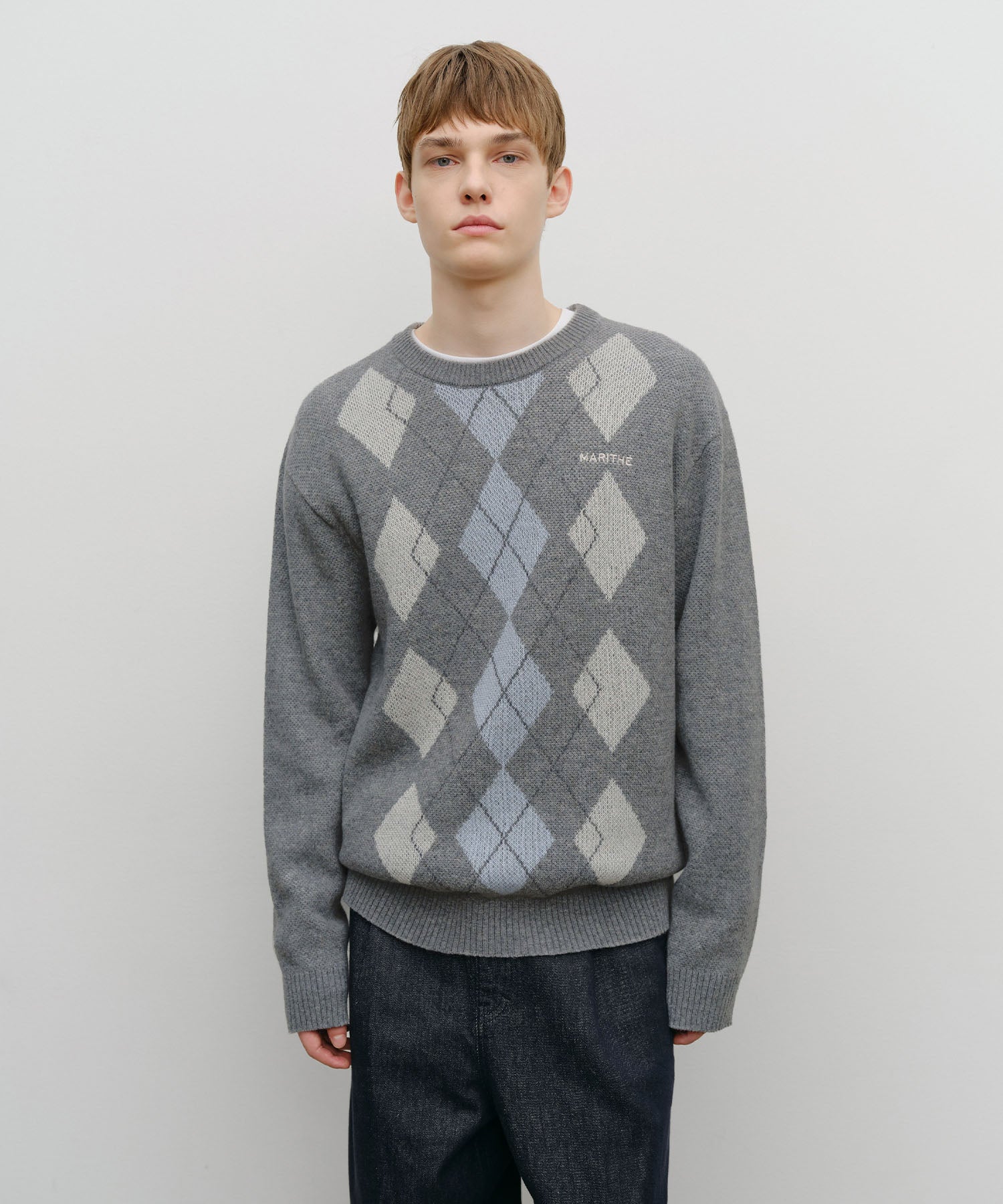 Marithe & Francois Girbaud - Argyle Jqd Knit Pullover (Heather Gray) product image 1 | TRAB K-Fashion Australia