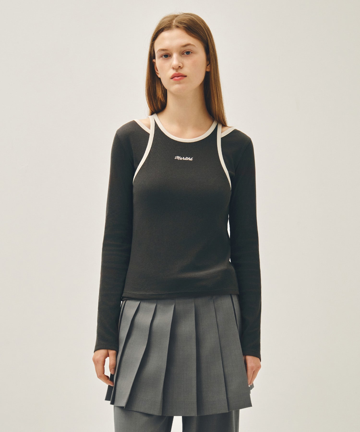 Marithe & Francois Girbaud - Sleeveless Layered Long Sleeve Tee (Charcoal) product image 1 | TRAB K-Fashion Australia