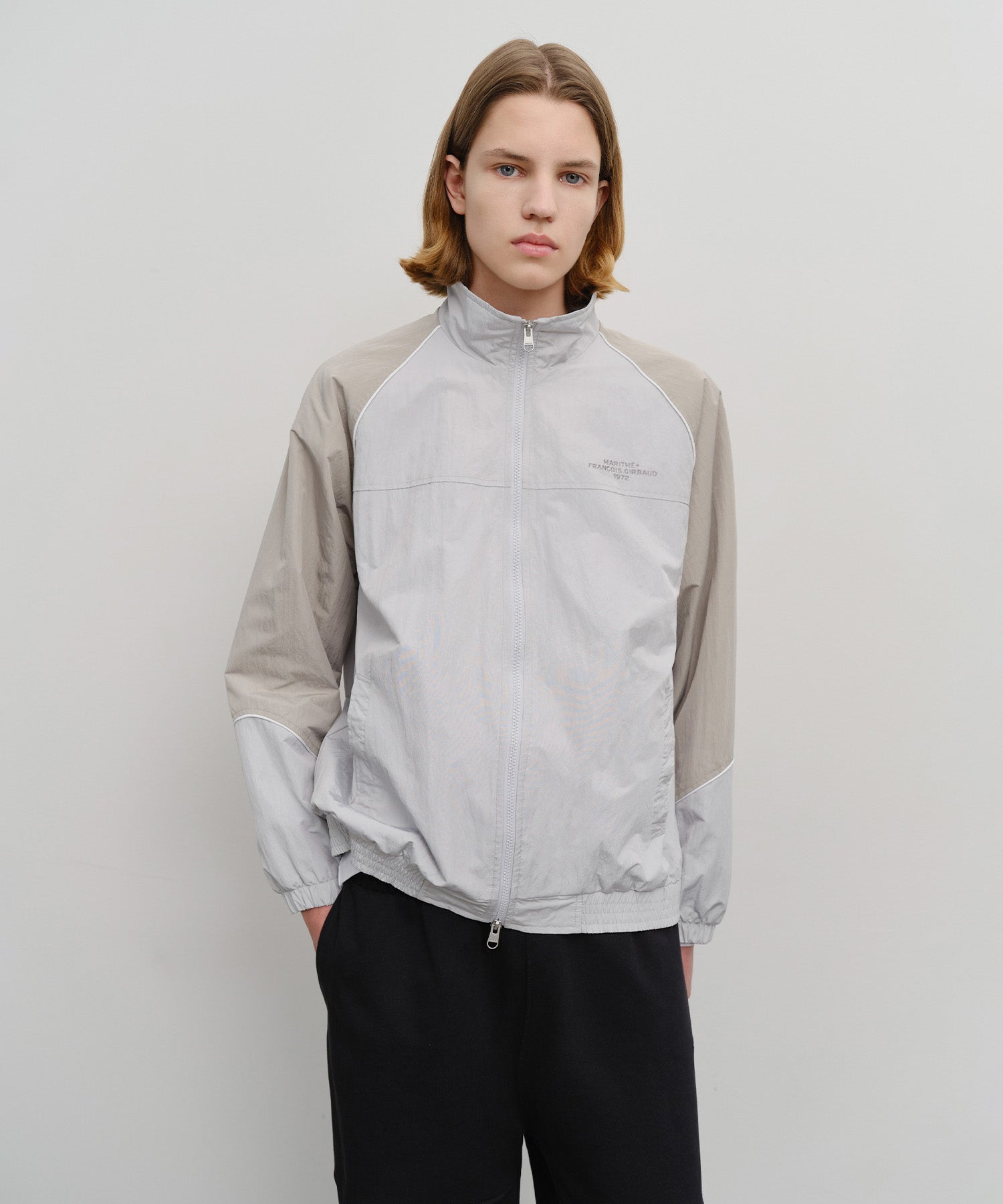 Marithe & Francois Girbaud - Color-block Highneck Windbreaker (Light Gray) product image 1 | TRAB K-Fashion Australia