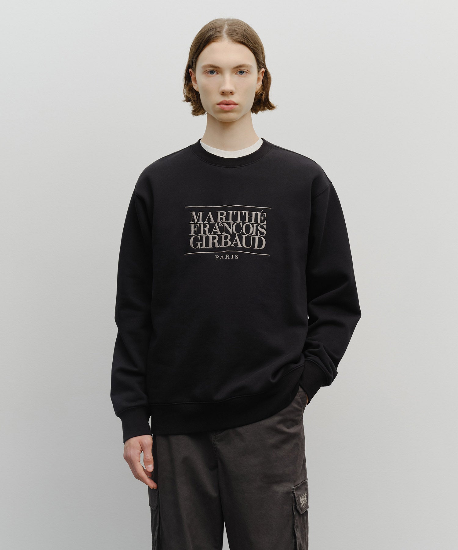 Marithe & Francois Girbaud - Classic Logo Embroidery Sweatshirt (brushed) (Black) product image 1 | TRAB K-Fashion Australia