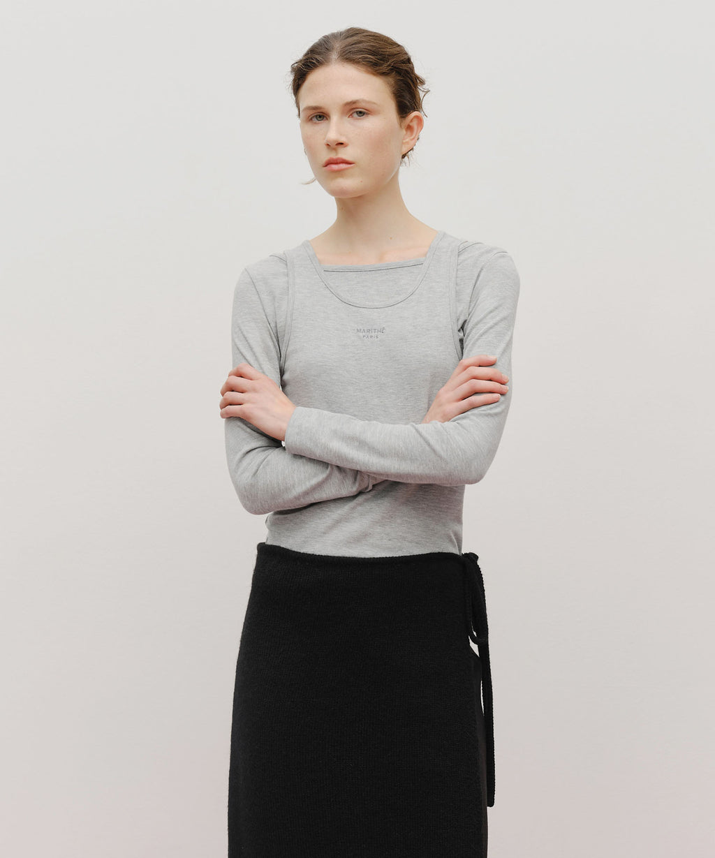 Marithe & Francois Girbaud - Layered Jersey Long Sleeve (Light Heather Gray) product image 1 | TRAB K-Fashion Australia