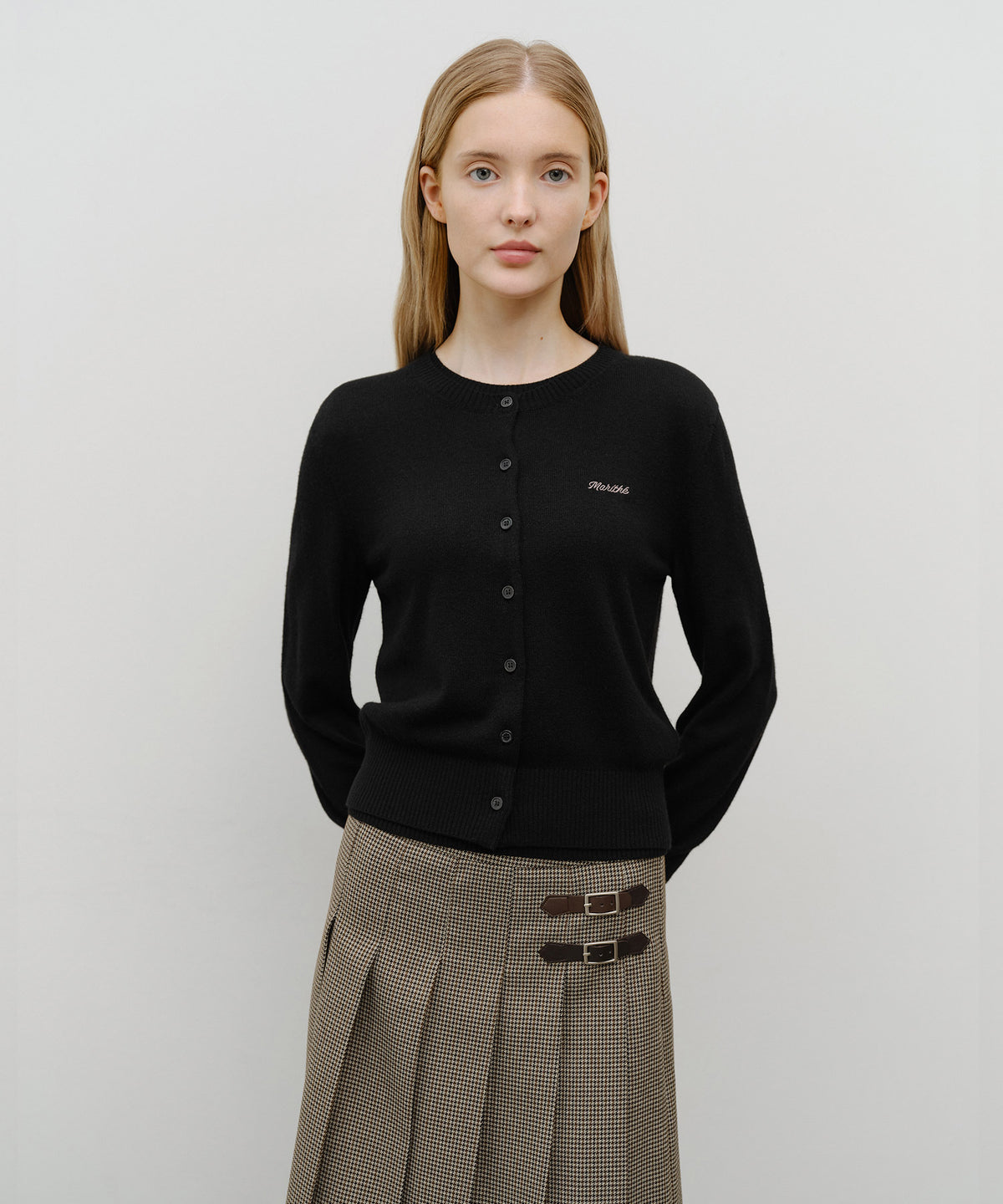 Marithe & Francois Girbaud - Half Knit Round Neck Cardigan Set Up (Black) product image 1 | TRAB K-Fashion Australia