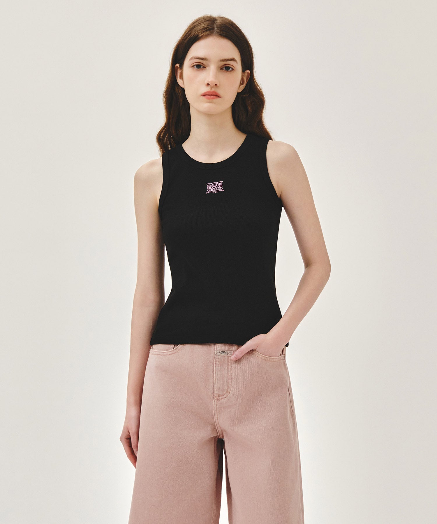 Marithe & Francois Girbaud - [Pre-order – Ships 21 Jul] Ribbon Classic Logo Sleeveless (Black) product image 1 | TRAB K-Fashion Australia