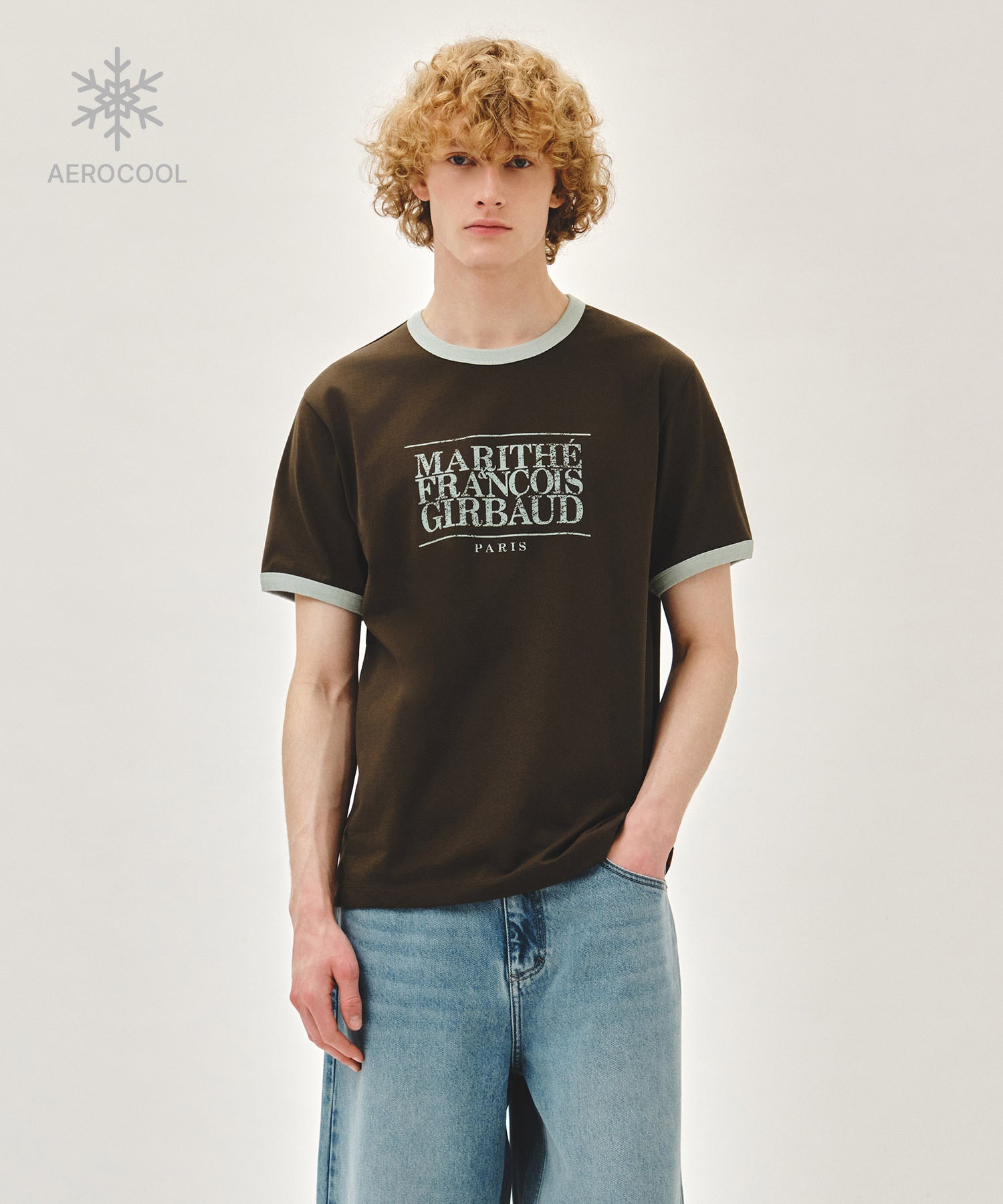 Marithe & Francois Girbaud - Aerocool Crack Classic Logo Ringer Tee (Brown) product image 1 | TRAB K-Fashion Australia