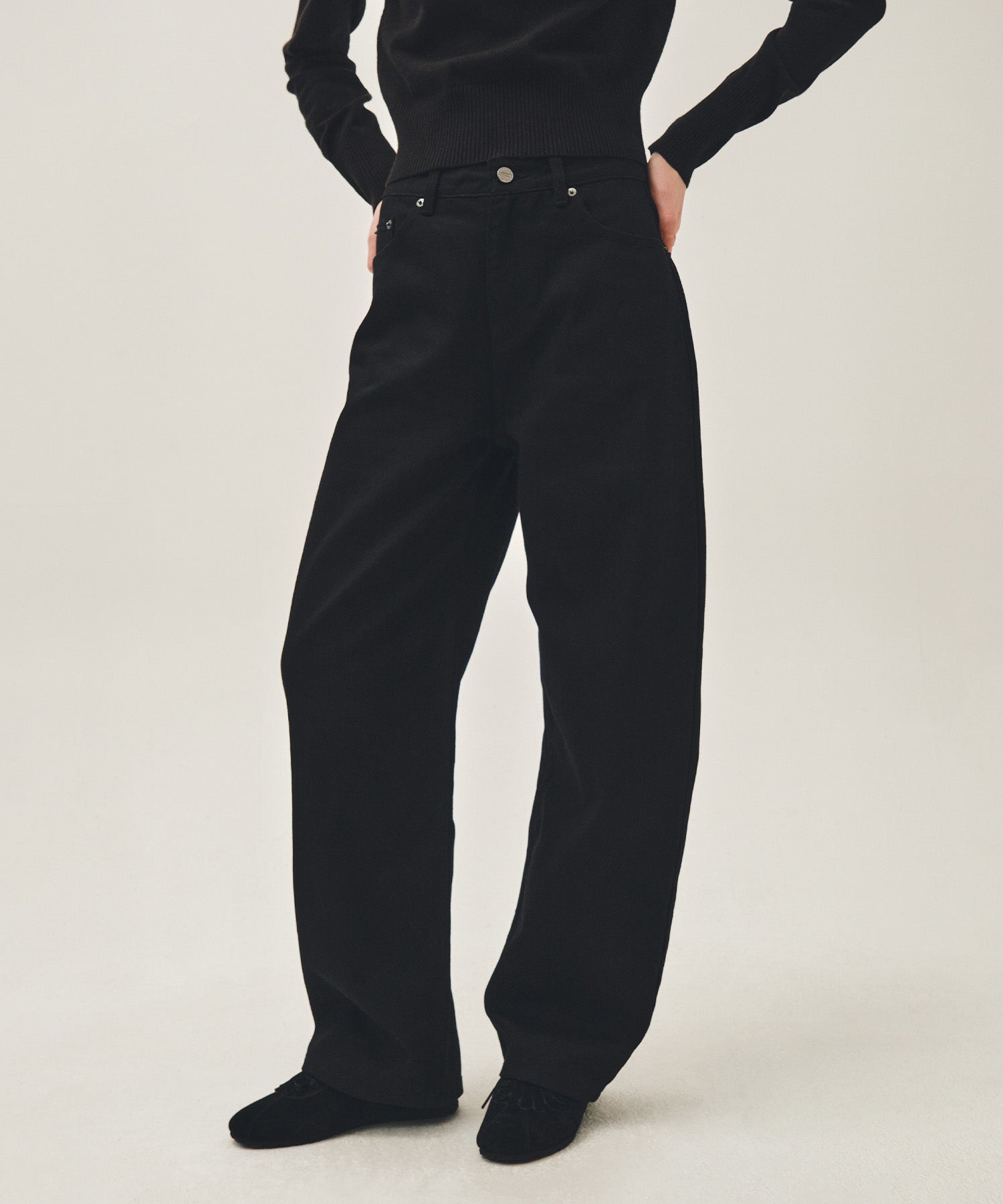 Marithe & Francois Girbaud - Curved Denim Pants (Black) product image 1 | TRAB K-Fashion Australia