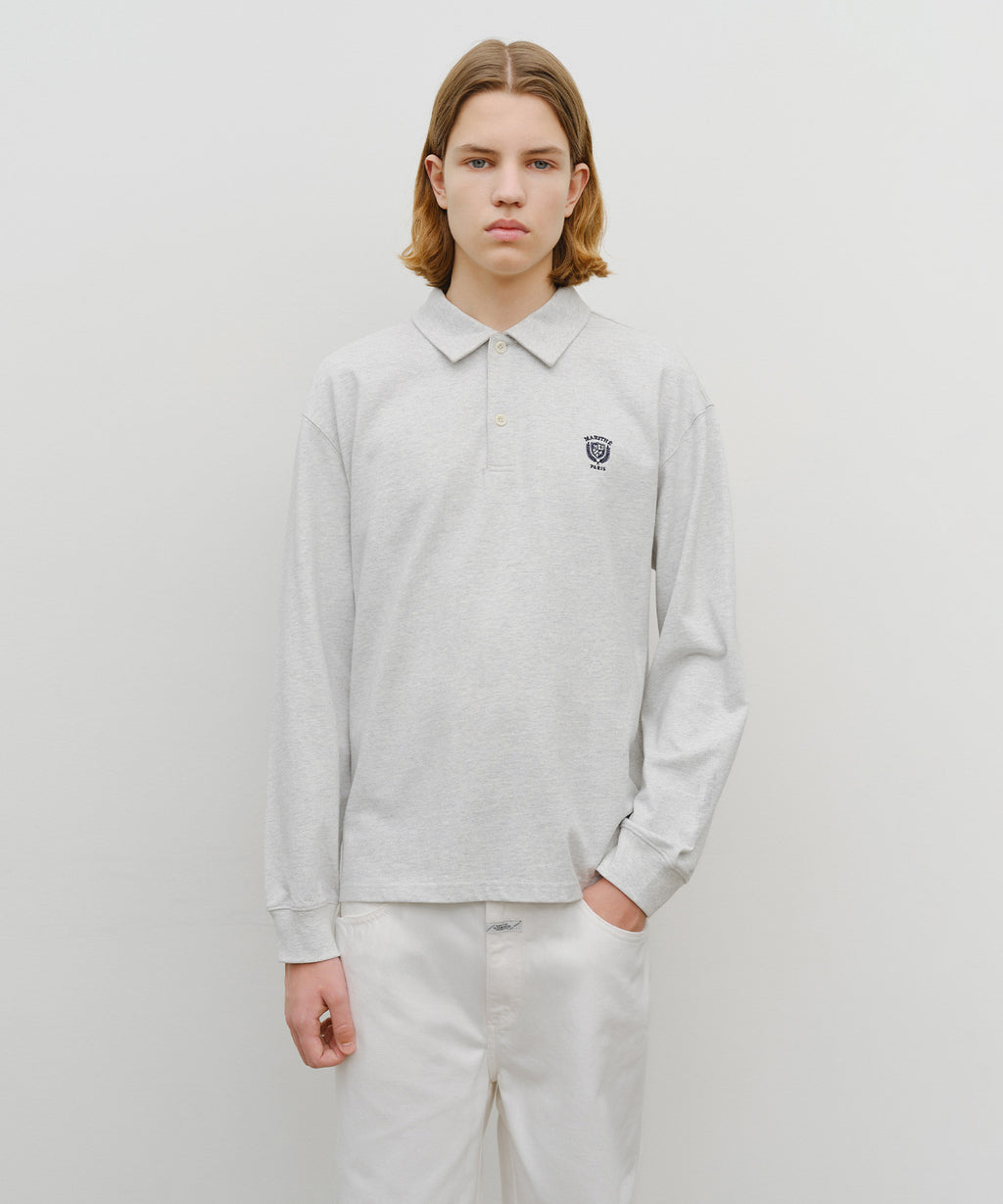 Marithe & Francois Girbaud - Crest Logo Jersey Polo Long Sleeve (Light Heather Gray) product image 1 | TRAB K-Fashion Australia