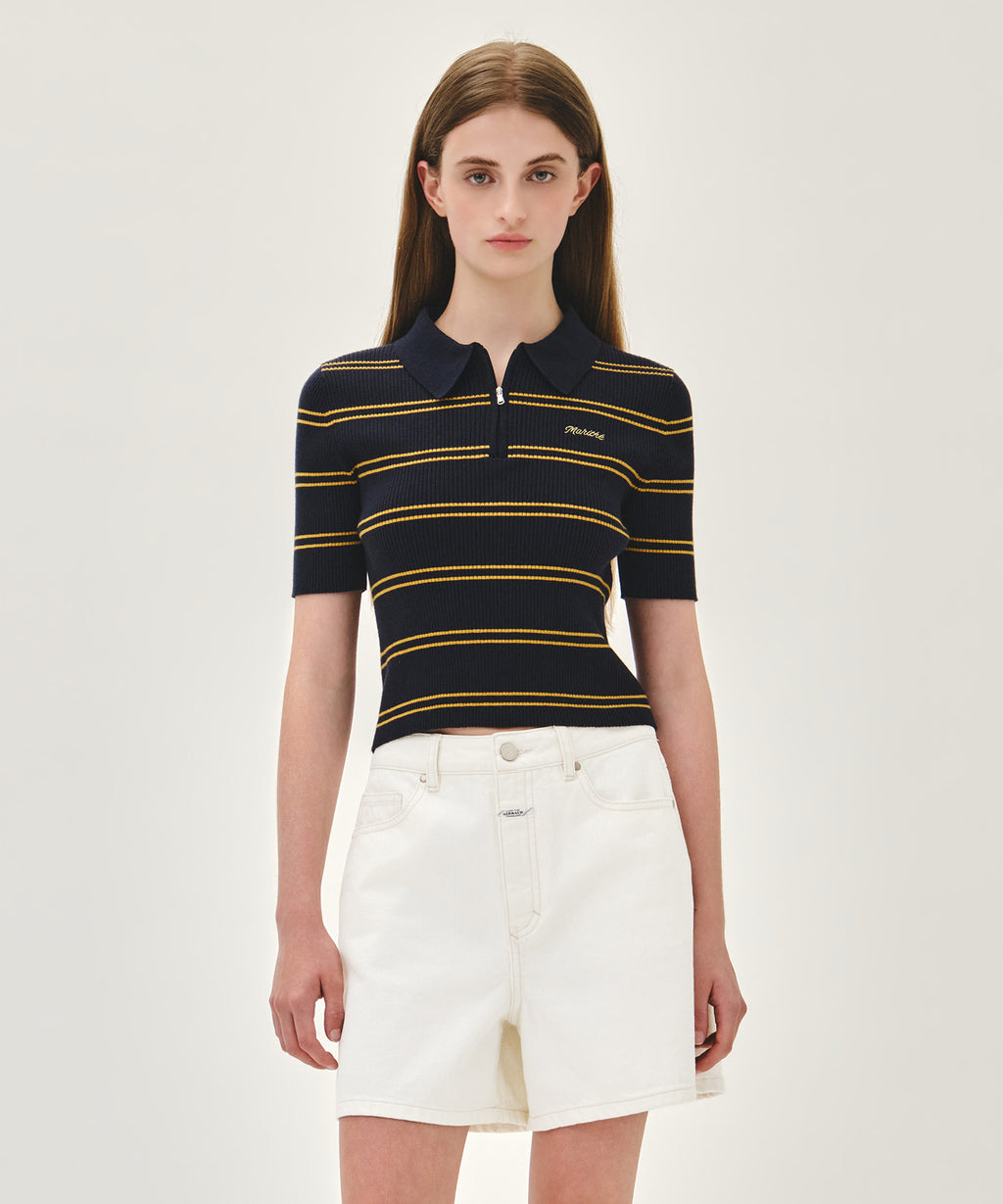 Marithe & Francois Girbaud - Stripe Half Zip Up Slim Knit (Navy) product image 1 | TRAB K-Fashion Australia