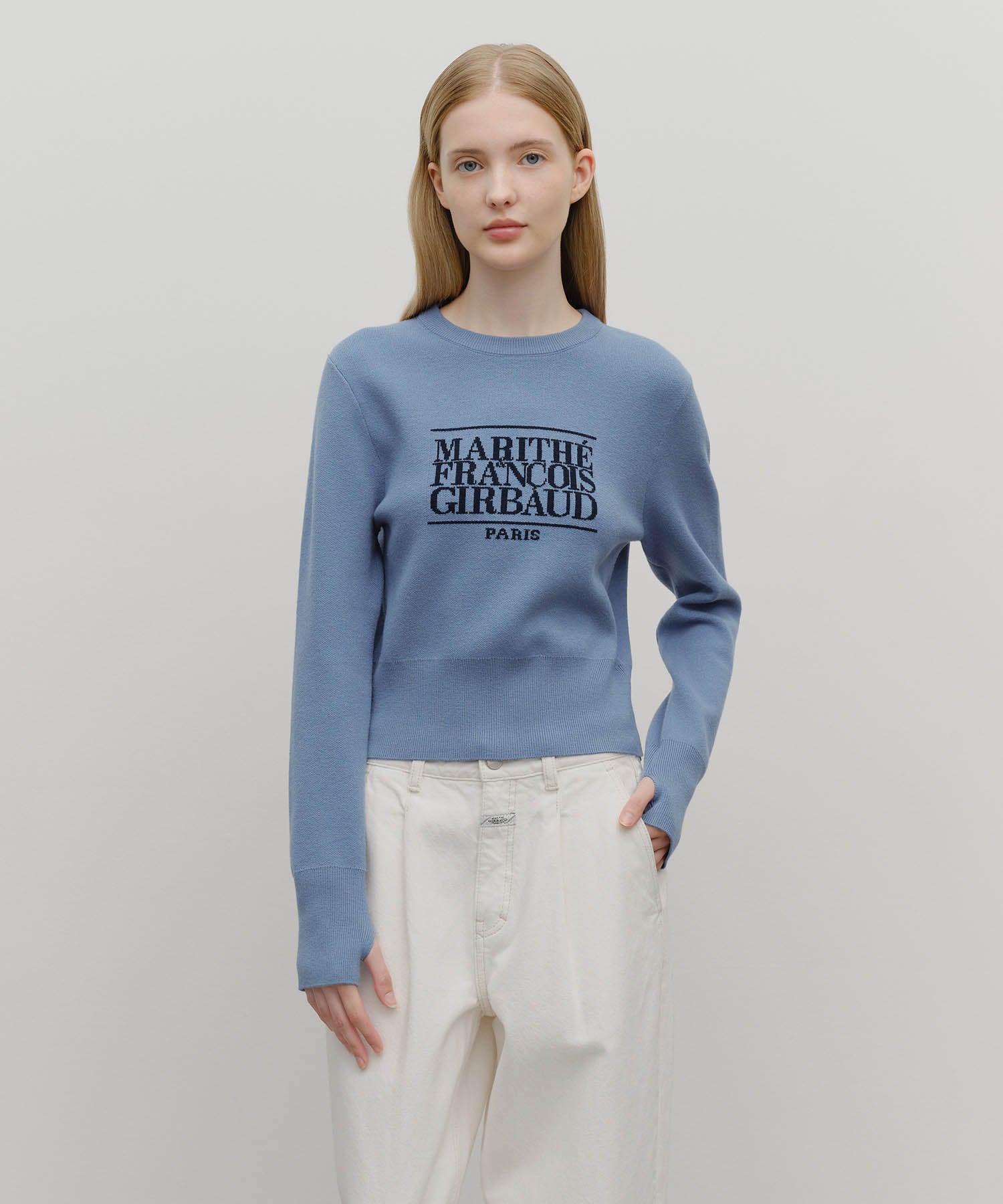 Marithe & Francois Girbaud - Classic Logo Crop Knit (Ash Blue) product image 1 | TRAB K-Fashion Australia