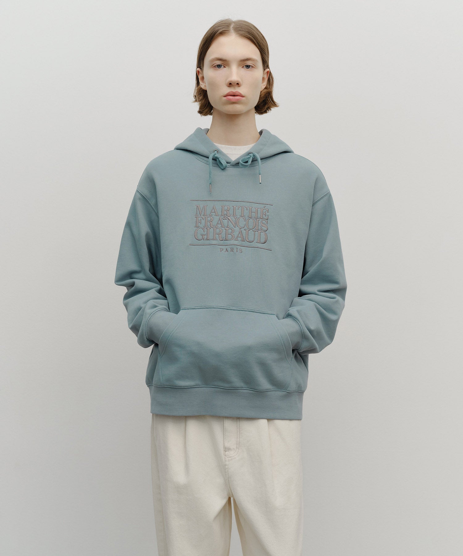 Marithe & Francois Girbaud - Classic Logo Embroidery Hoodie (brushed) (Mint Gray) product image 1 | TRAB K-Fashion Australia