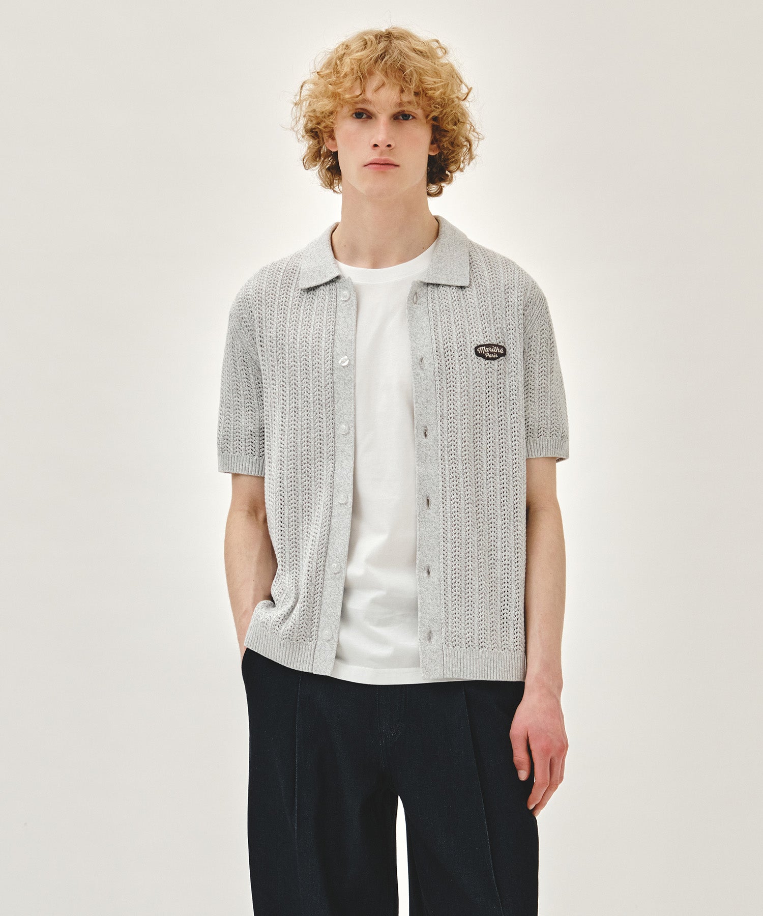 Marithe & Francois Girbaud - Wappen Crochet Half Knit Cardigan (Heather Gray) product image 1 | TRAB K-Fashion Australia