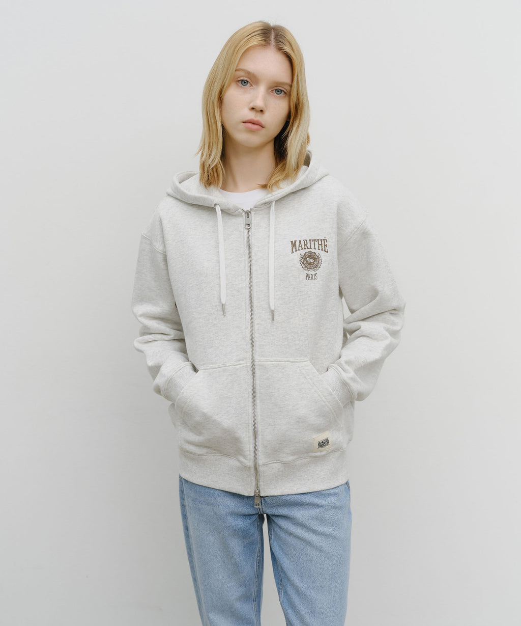 Marithe & Francois Girbaud - Big College Logo Graphic Hoodie Zipup (Light Heather Gray) product image 1 | TRAB K-Fashion Australia