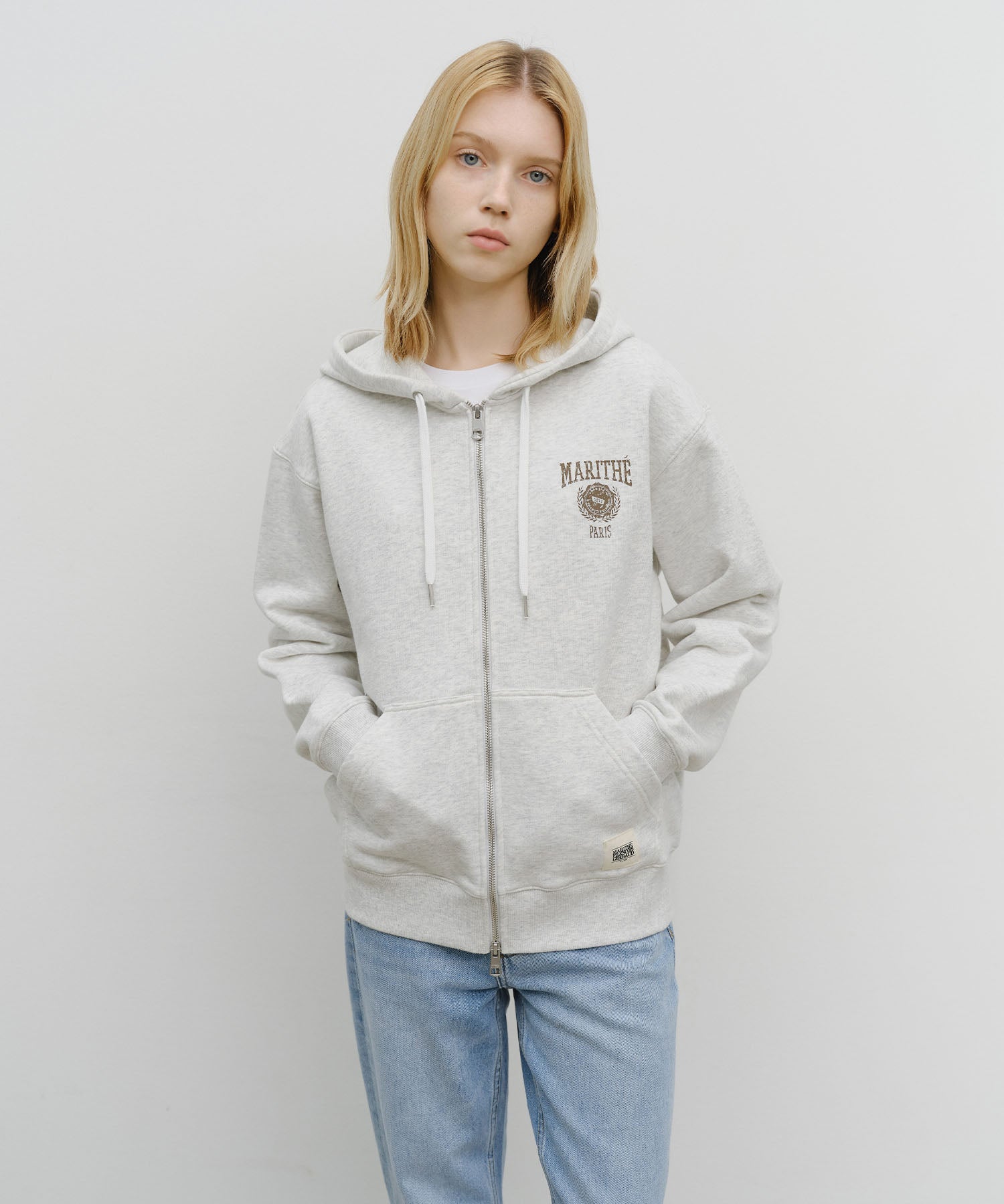 Marithe & Francois Girbaud - Big College Logo Graphic Hoodie Zipup (Light Heather Gray) product image 1 | TRAB K-Fashion Australia