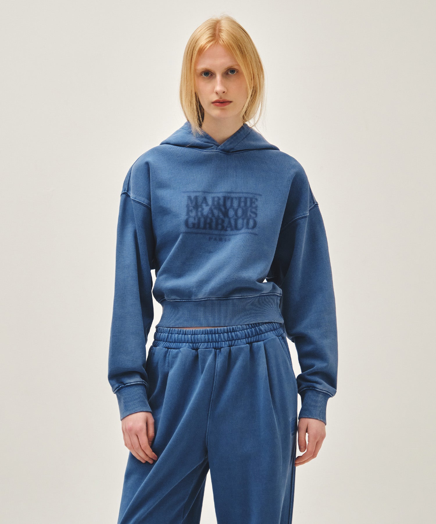 Marithe & Francois Girbaud - Shadow Classic Logo Dyeing Crop Hoodie (Blue) product image 1 | TRAB K-Fashion Australia