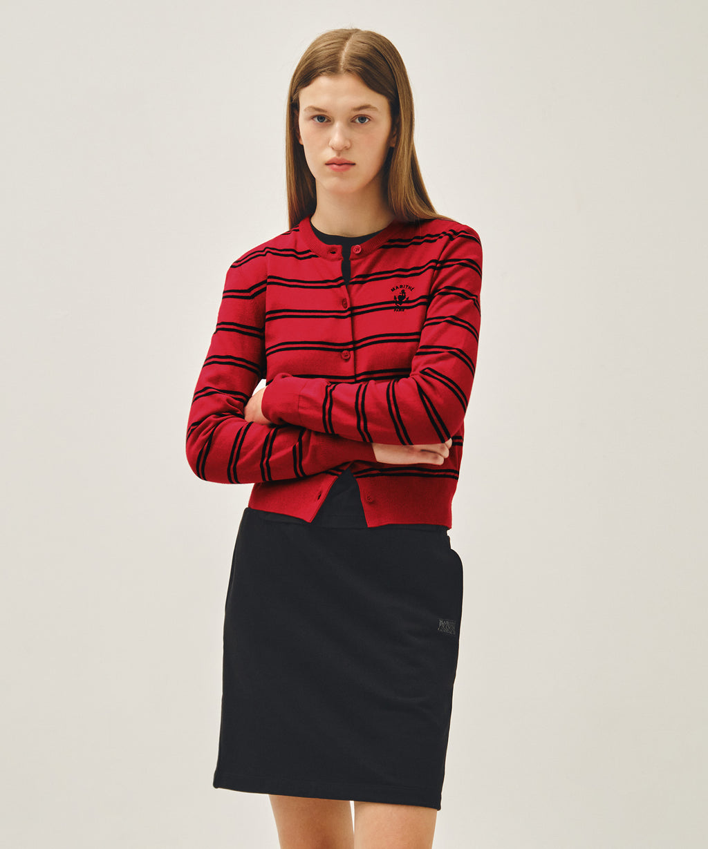 Marithe & Francois Girbaud - Stripe Knit Cardigan (Red) product image 1 | TRAB K-Fashion Australia