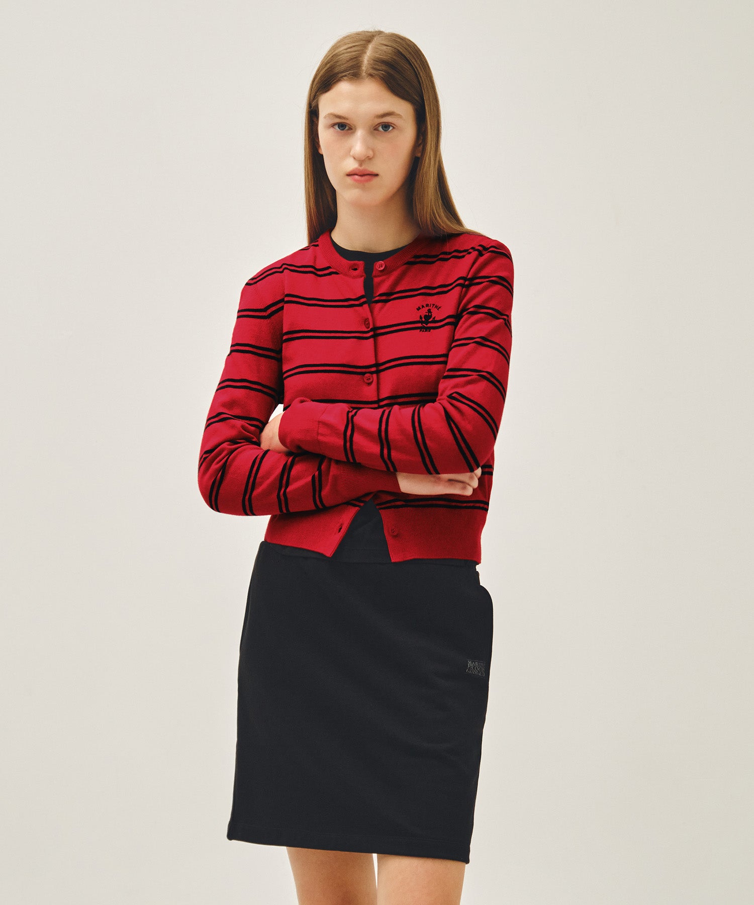 Marithe & Francois Girbaud - Stripe Knit Cardigan (Red) product image 1 | TRAB K-Fashion Australia