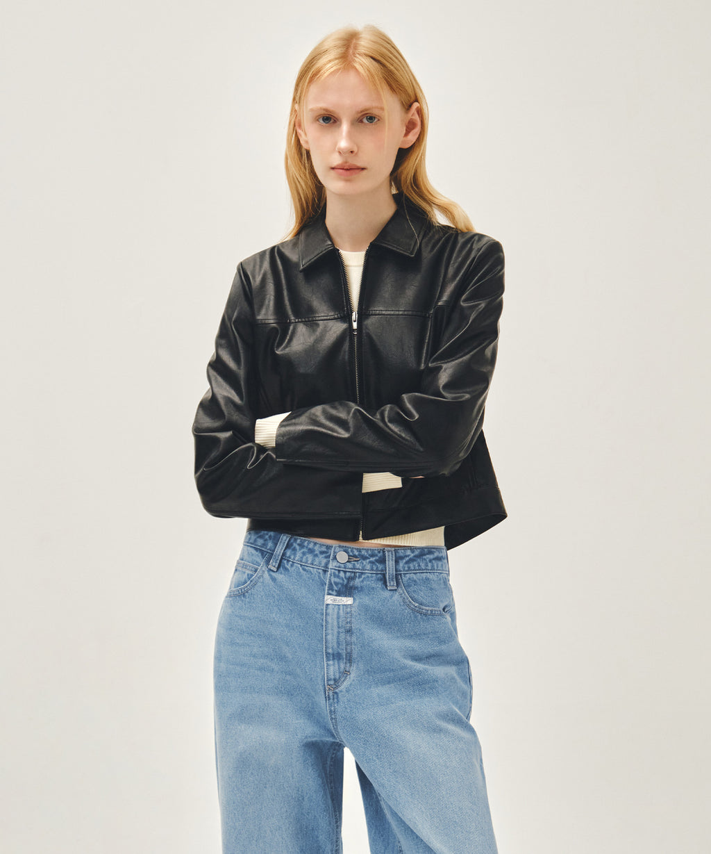 Marithe & Francois Girbaud - Crop Faux Leather Jacket (Black) product image 1 | TRAB K-Fashion Australia