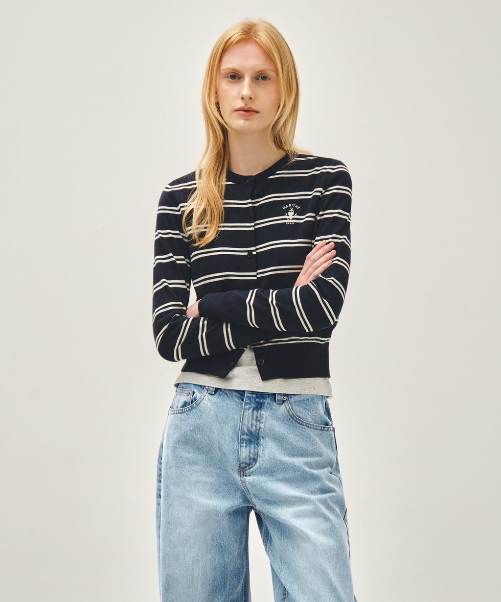 Marithe & Francois Girbaud - Stripe Knit Cardigan (Navy) product image 1 | TRAB K-Fashion Australia