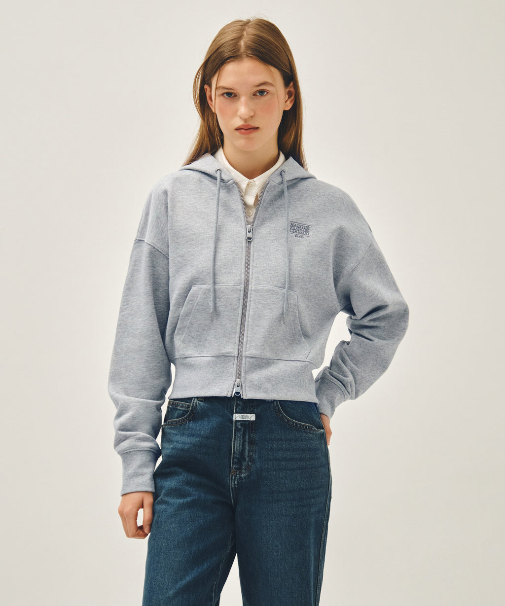 Marithe & Francois Girbaud - Back Classic Logo Crop Hoodie Zipup (Heather Gray) product image 1 | TRAB K-Fashion Australia