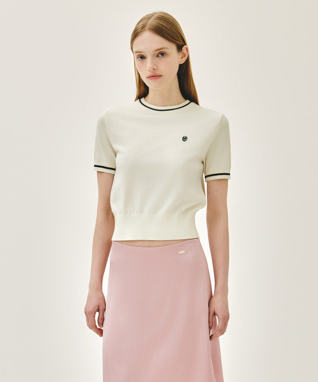 Marithe & Francois Girbaud - Circle Logo Half Knit Pullover (Ivory) product image 1 | TRAB K-Fashion Australia