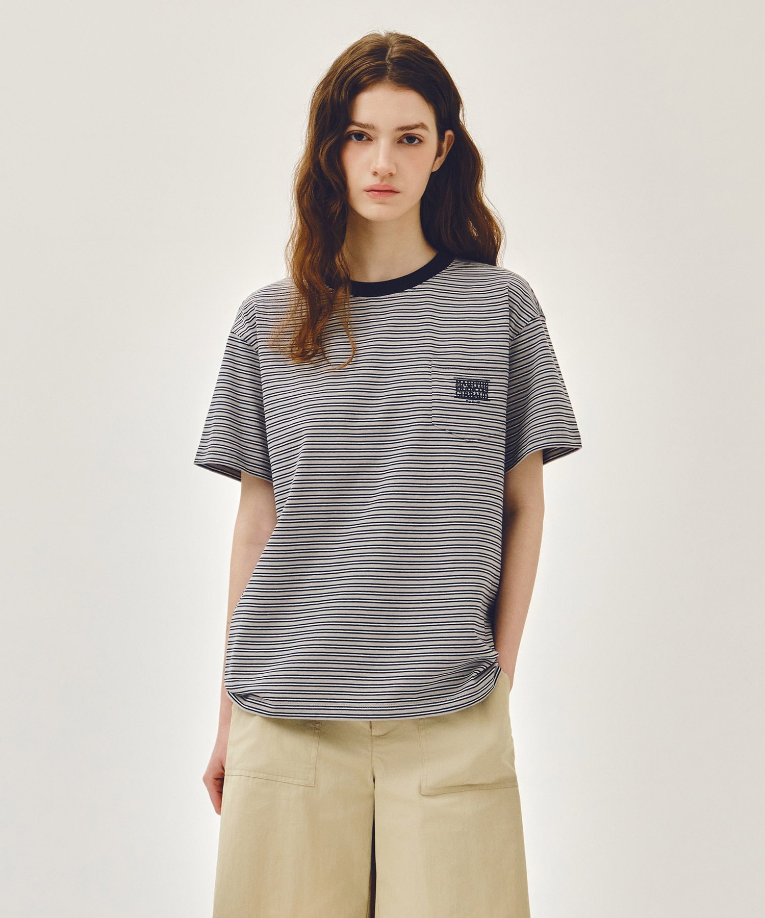 Marithe & Francois Girbaud - [Pre-order – Ships 19 Jun] Small Classic Logo Stripe Ringer Tee (Navy) product image 1 | TRAB K-Fashion Australia