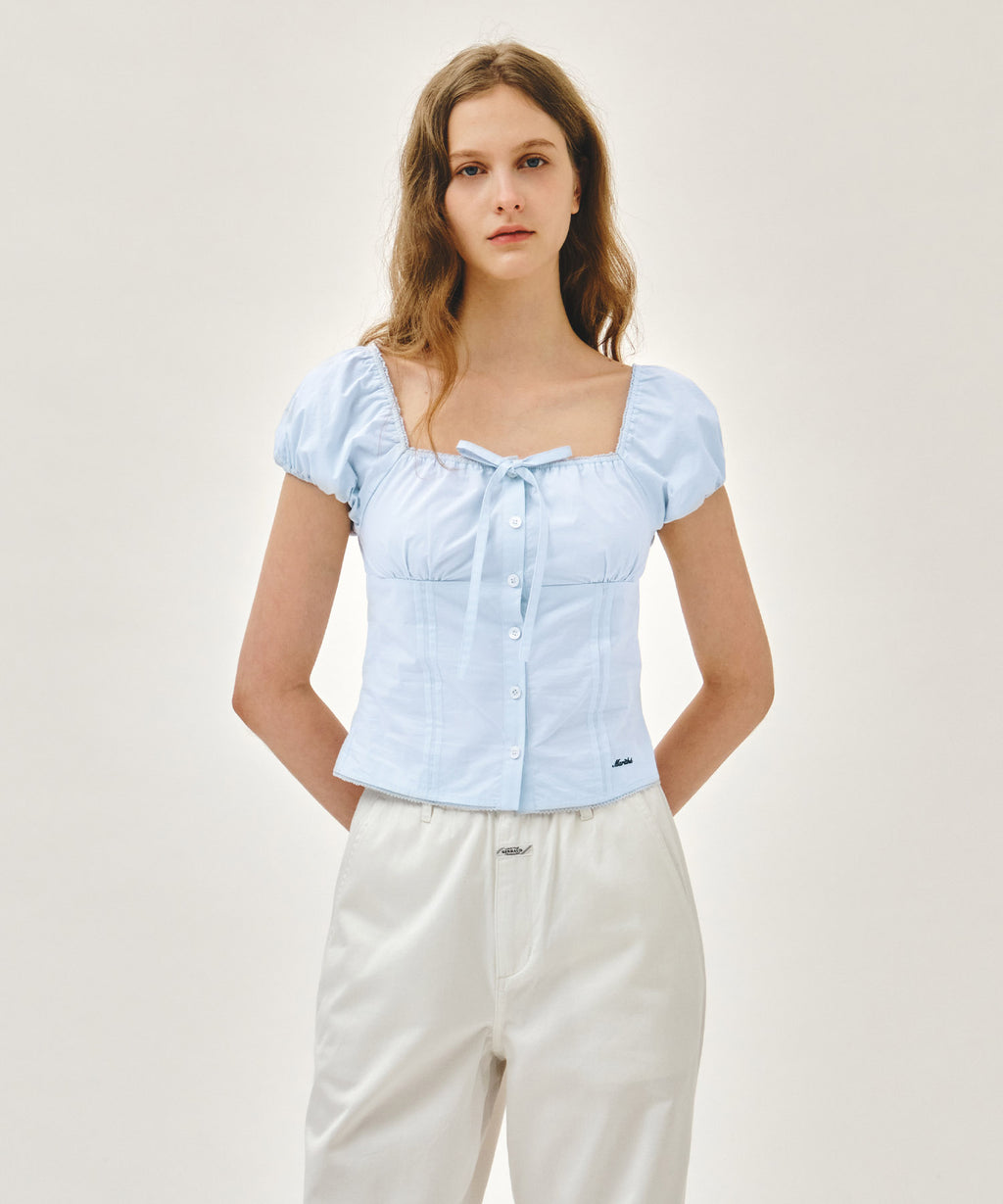 Marithe & Francois Girbaud - Cap Sleeve Ribbon Blouse (Sky Blue) product image 2 | TRAB K-Fashion Australia