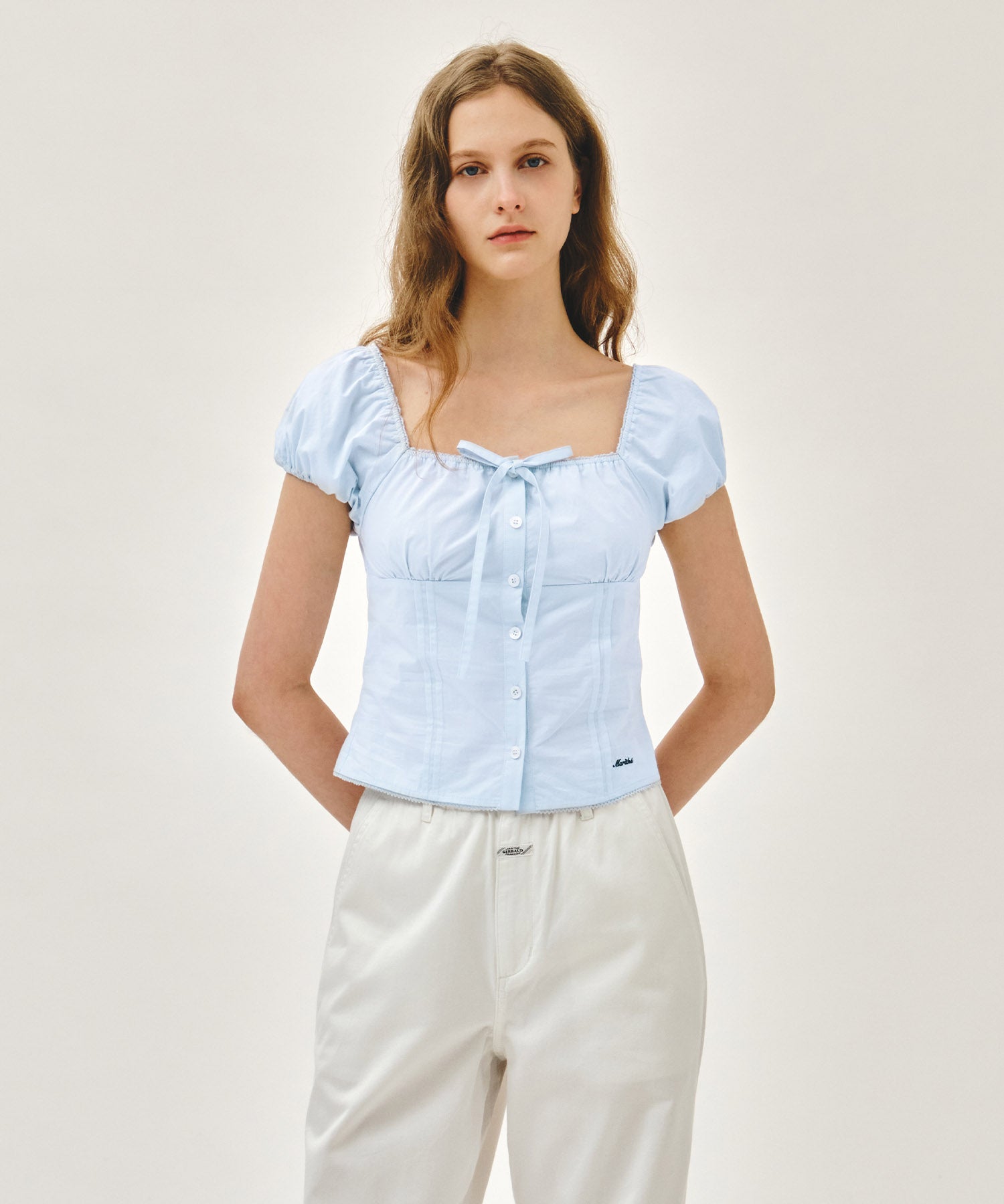 Marithe & Francois Girbaud - Cap Sleeve Ribbon Blouse (Sky Blue) product image 2 | TRAB K-Fashion Australia