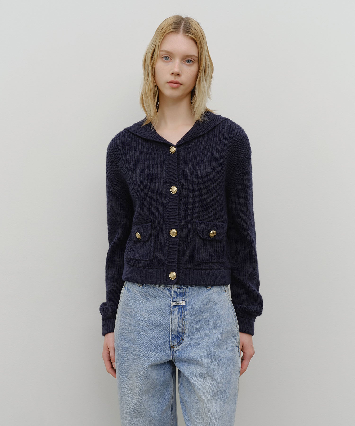 Marithe & Francois Girbaud - Sailor Rib Knit Cardigan (Navy) product image 1 | TRAB K-Fashion Australia
