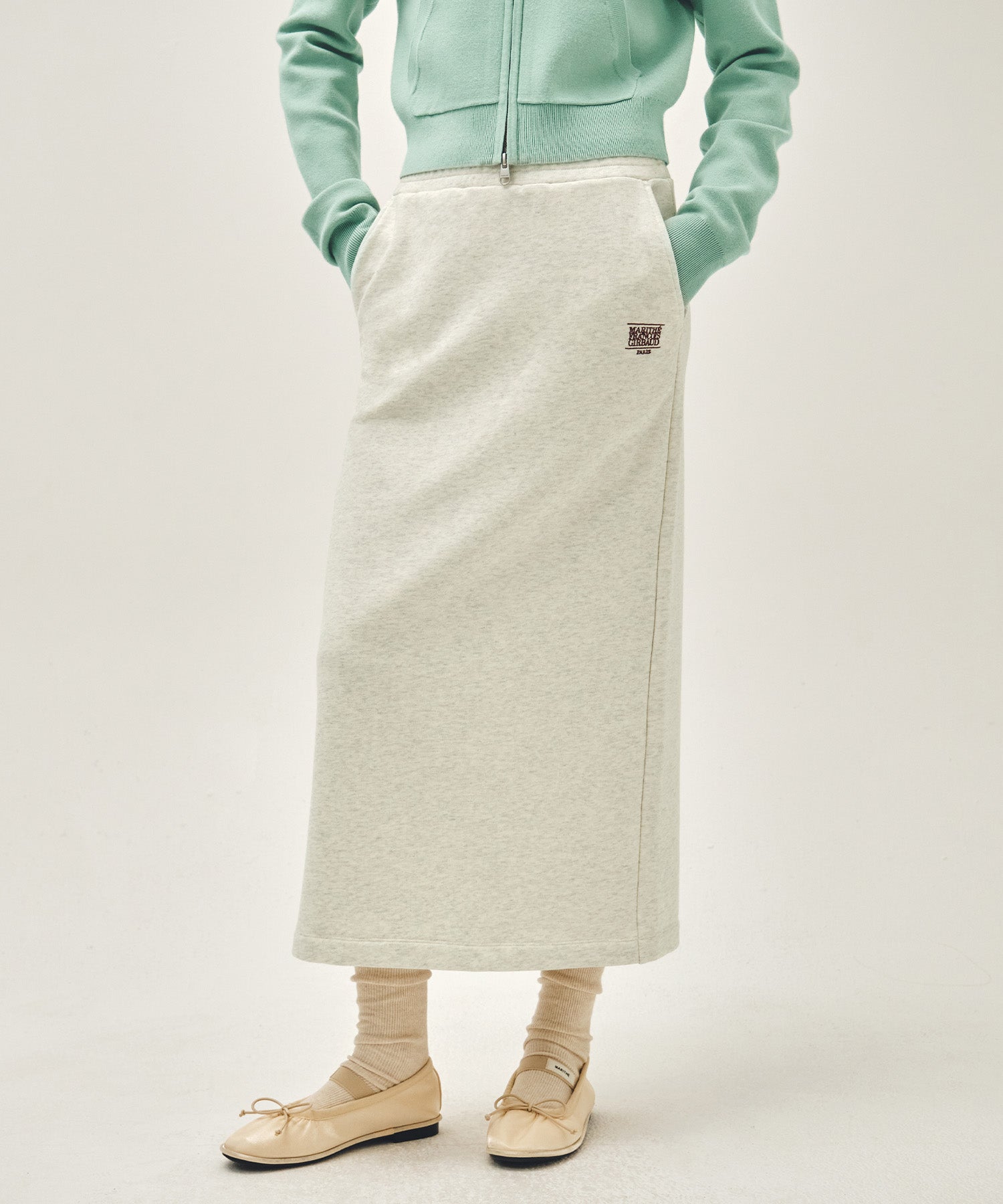 Marithe & Francois Girbaud - Classic Logo Sweat Long Skirt (Oatmeal) product image 1 | TRAB K-Fashion Australia