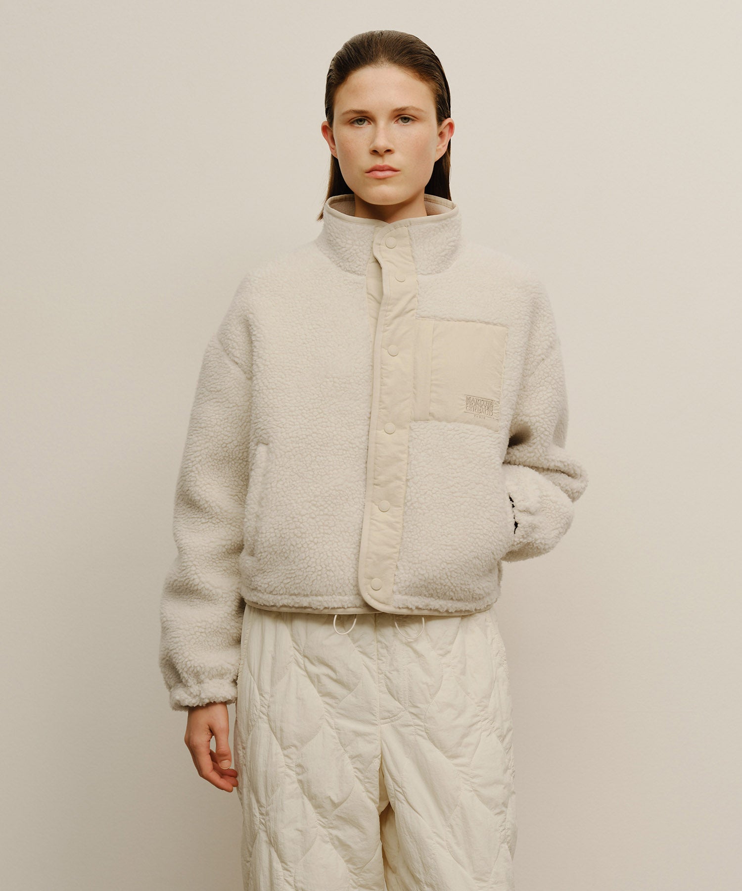 Marithe & Francois Girbaud - Marithe Sport W Fleece Crop Jacket (Ivory) product image 1 | TRAB K-Fashion Australia