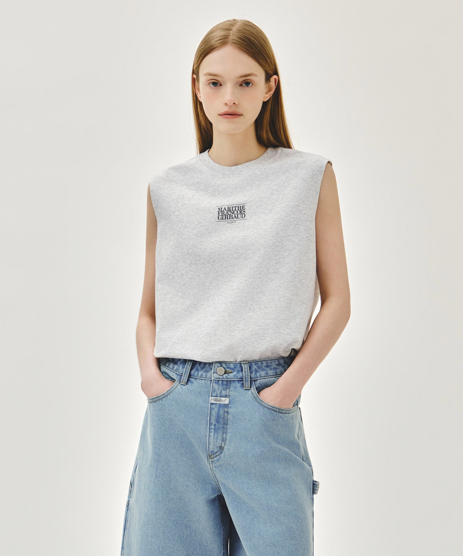 Marithe & Francois Girbaud - Sorona Cool Small Classic Logo Sleeveless (Light Heather Gray) product image 1 | TRAB K-Fashion Australia