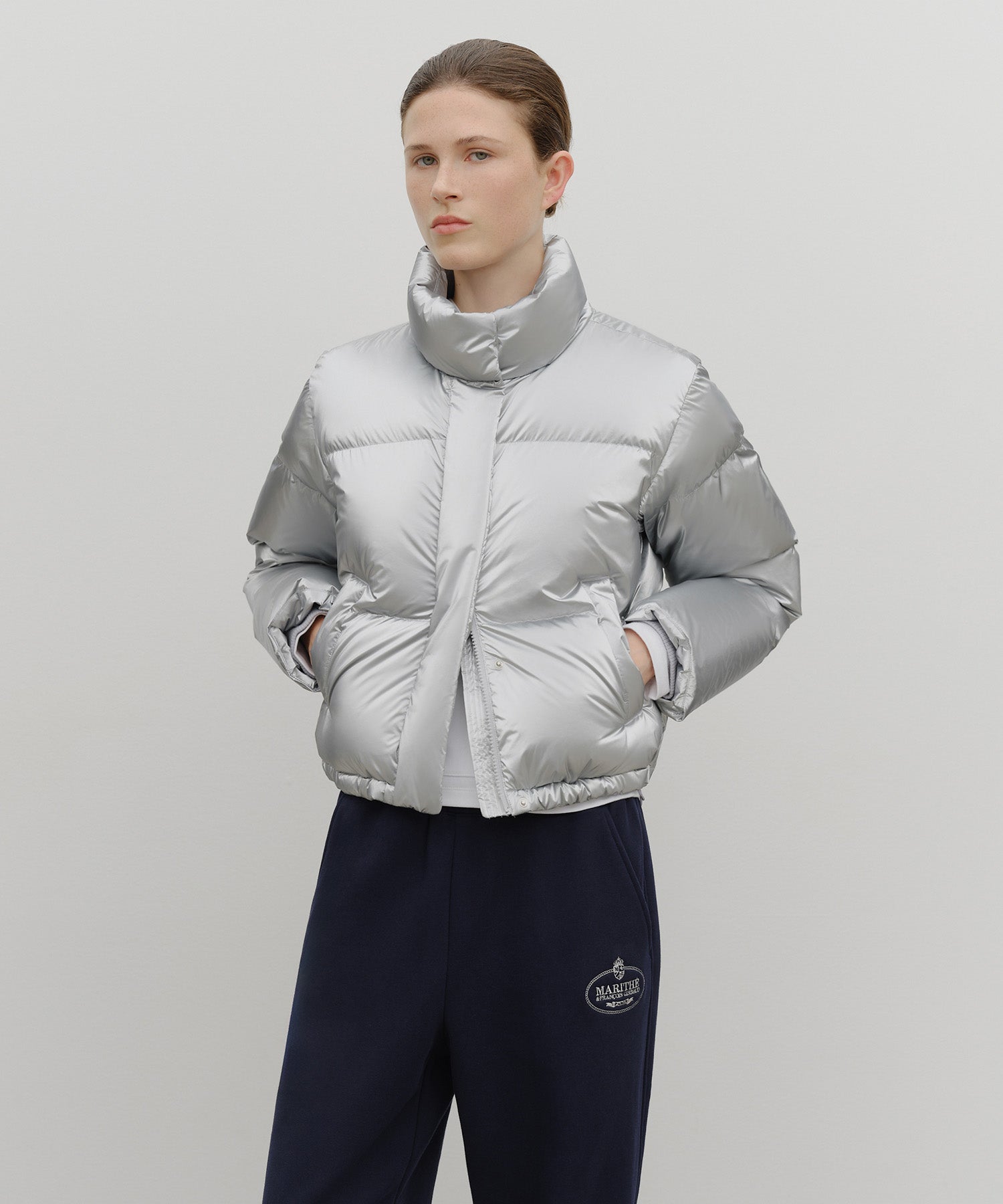 Marithe & Francois Girbaud - Glossy Crop Down Jacket (Silver) product image 1 | TRAB K-Fashion Australia