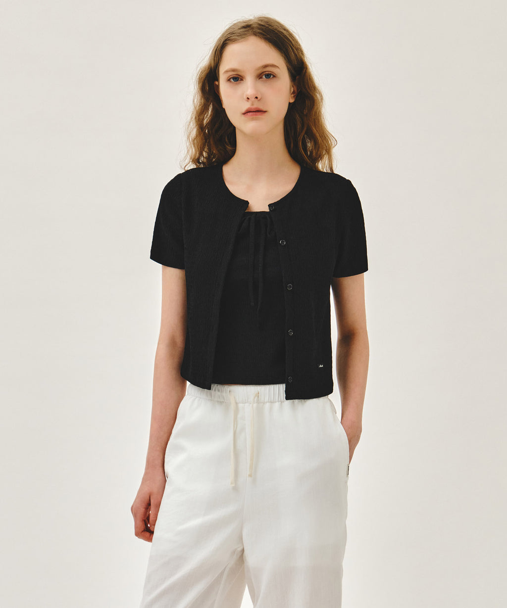 Marithe & Francois Girbaud - Crinkle Sleeveless + Cardigan Set (Black) product image 1 | TRAB K-Fashion Australia