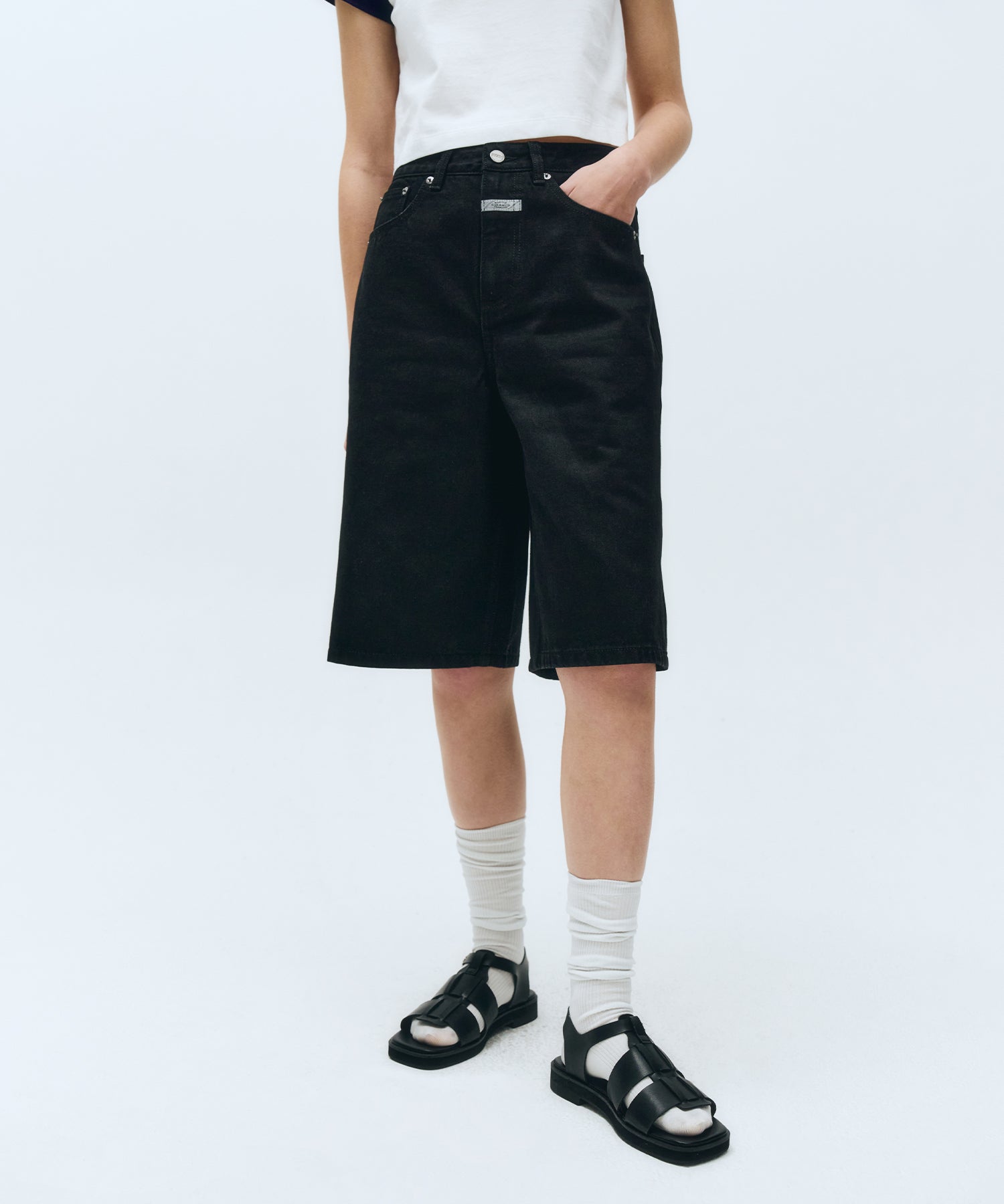 Marithe & Francois Girbaud - Long Bermuda Denim Pants (Black) product image 1 | TRAB K-Fashion Australia