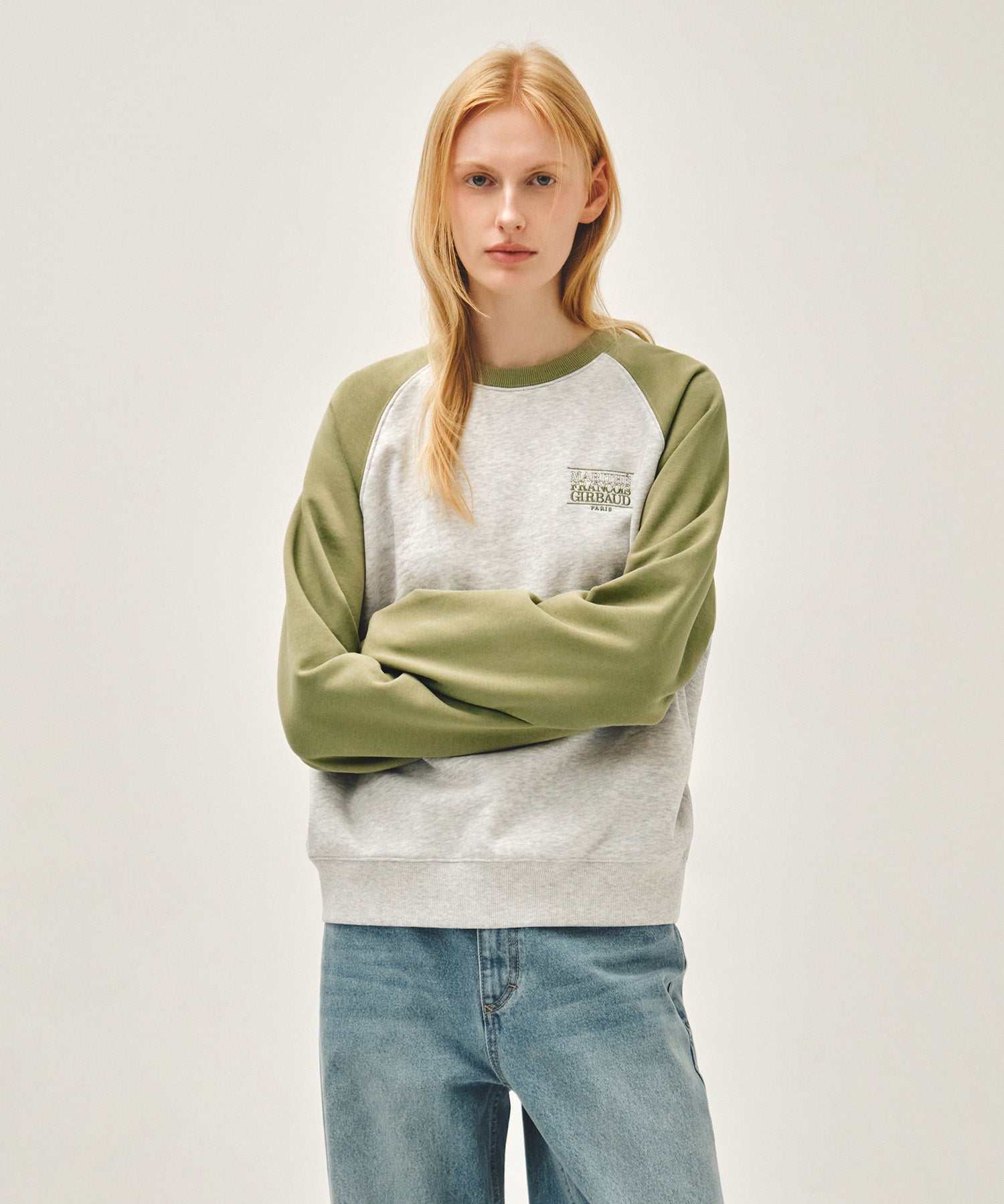 Marithe & Francois Girbaud - Small Classic Logo Color Block Sweatshirt (Khaki) product image 1 | TRAB K-Fashion Australia