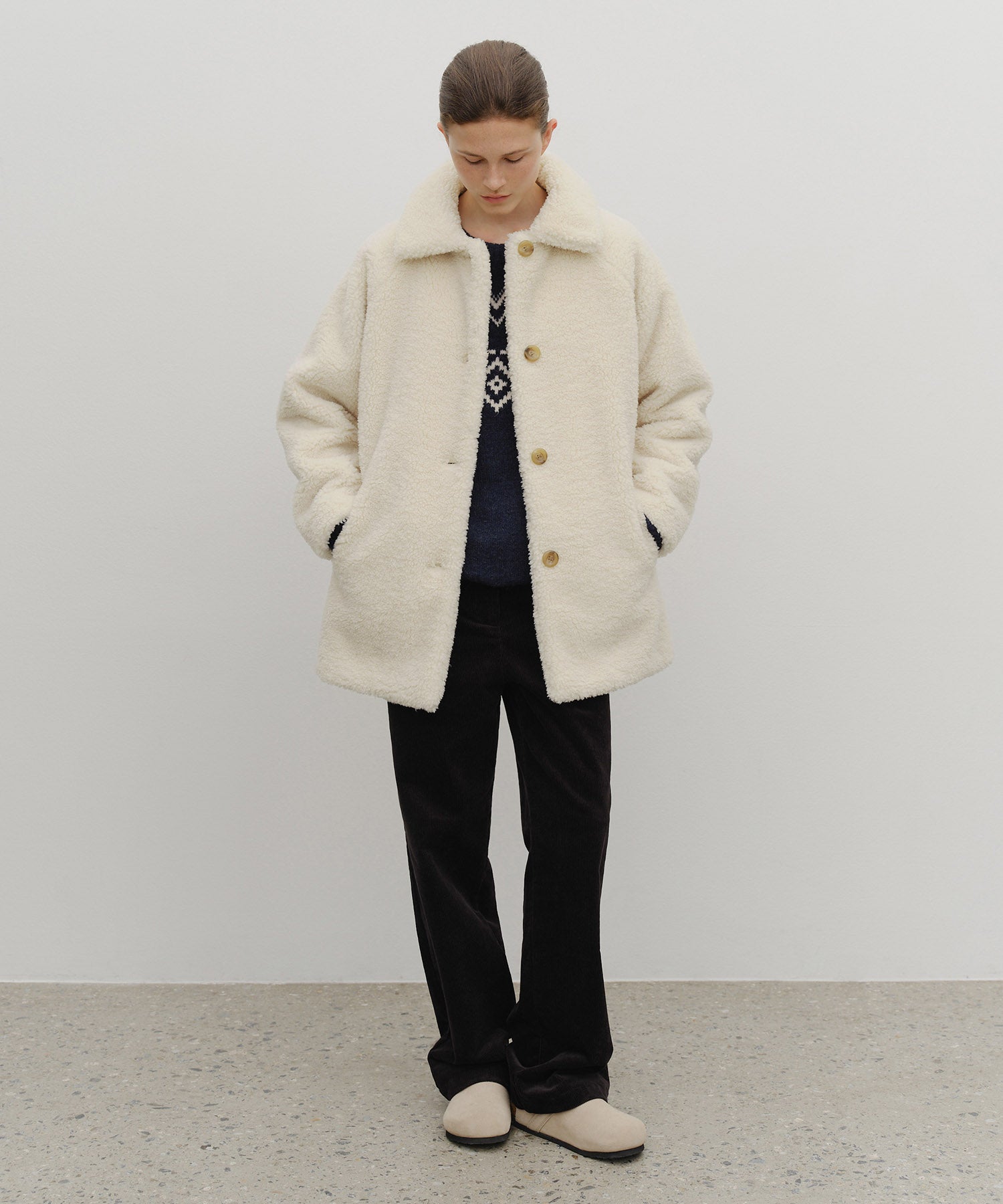 Marithe & Francois Girbaud - Mid Shearling Fur Coat (Ivory) product image 3 | TRAB K-Fashion Australia