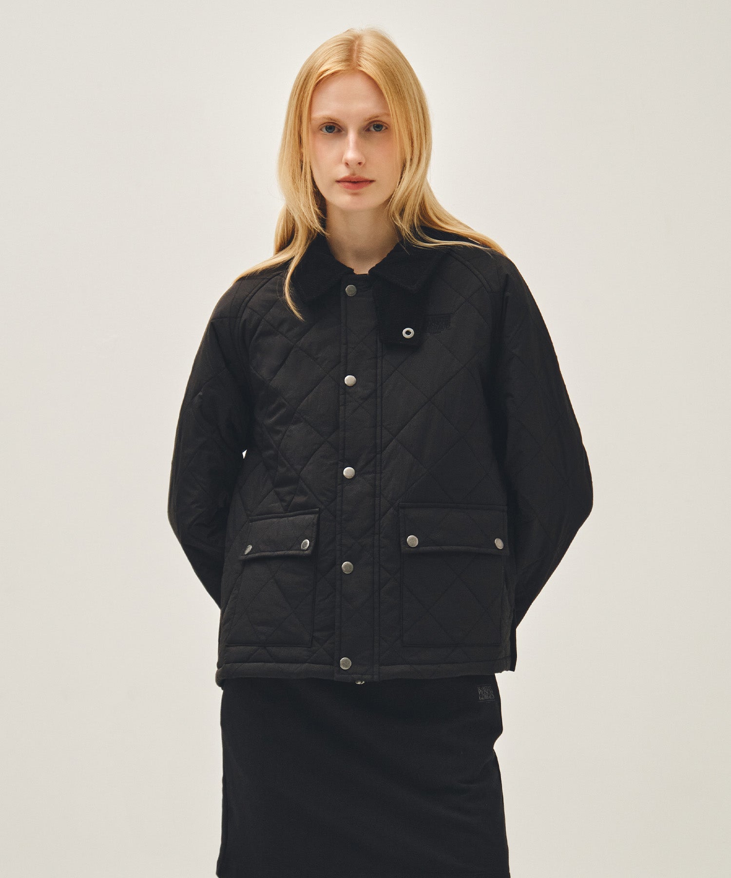 Marithe & Francois Girbaud - Corduroy Collar Quilted Jacket (Black) product image 1 | TRAB K-Fashion Australia
