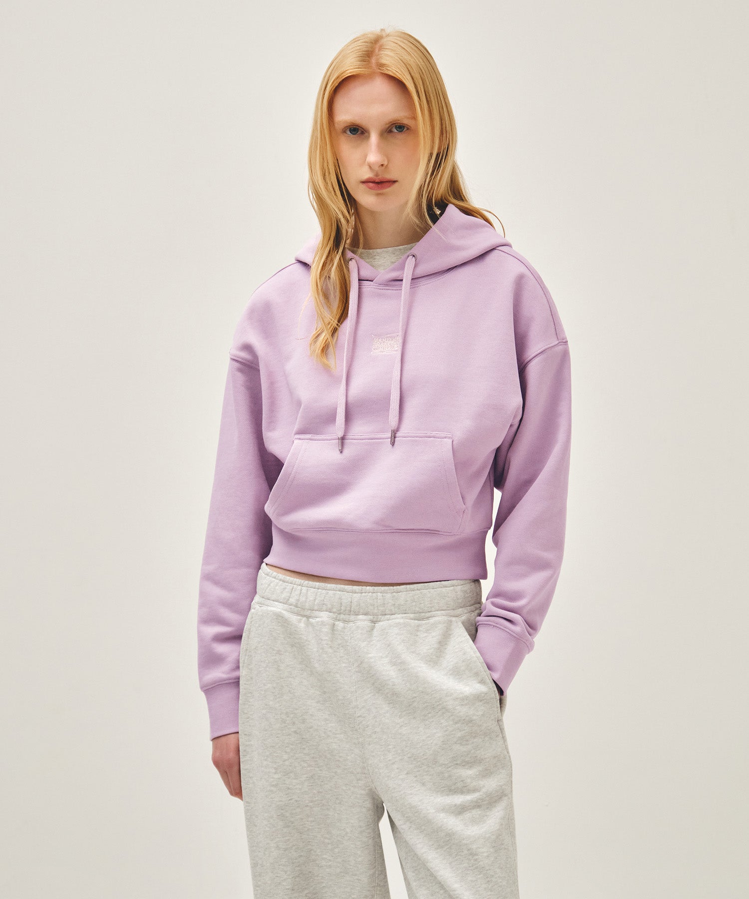 Marithe & Francois Girbaud - Drawing Classic Logo Crop Hoodie (Lavender) product image 1 | TRAB K-Fashion Australia