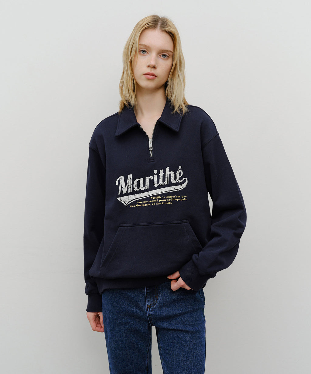 Marithe & Francois Girbaud - Baseball Logo Collar Half Zipup Sweatshirt (Navy) product image 1 | TRAB K-Fashion Australia