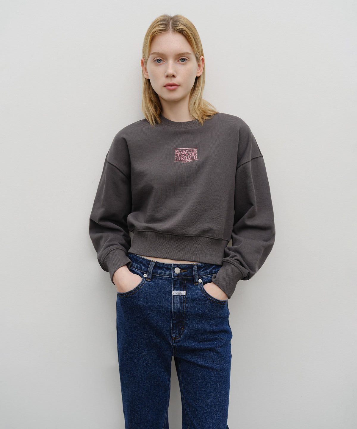 Marithe & Francois Girbaud - Small Classic Logo Crop Sweatshirt (Charcoal) product image 1 | TRAB K-Fashion Australia