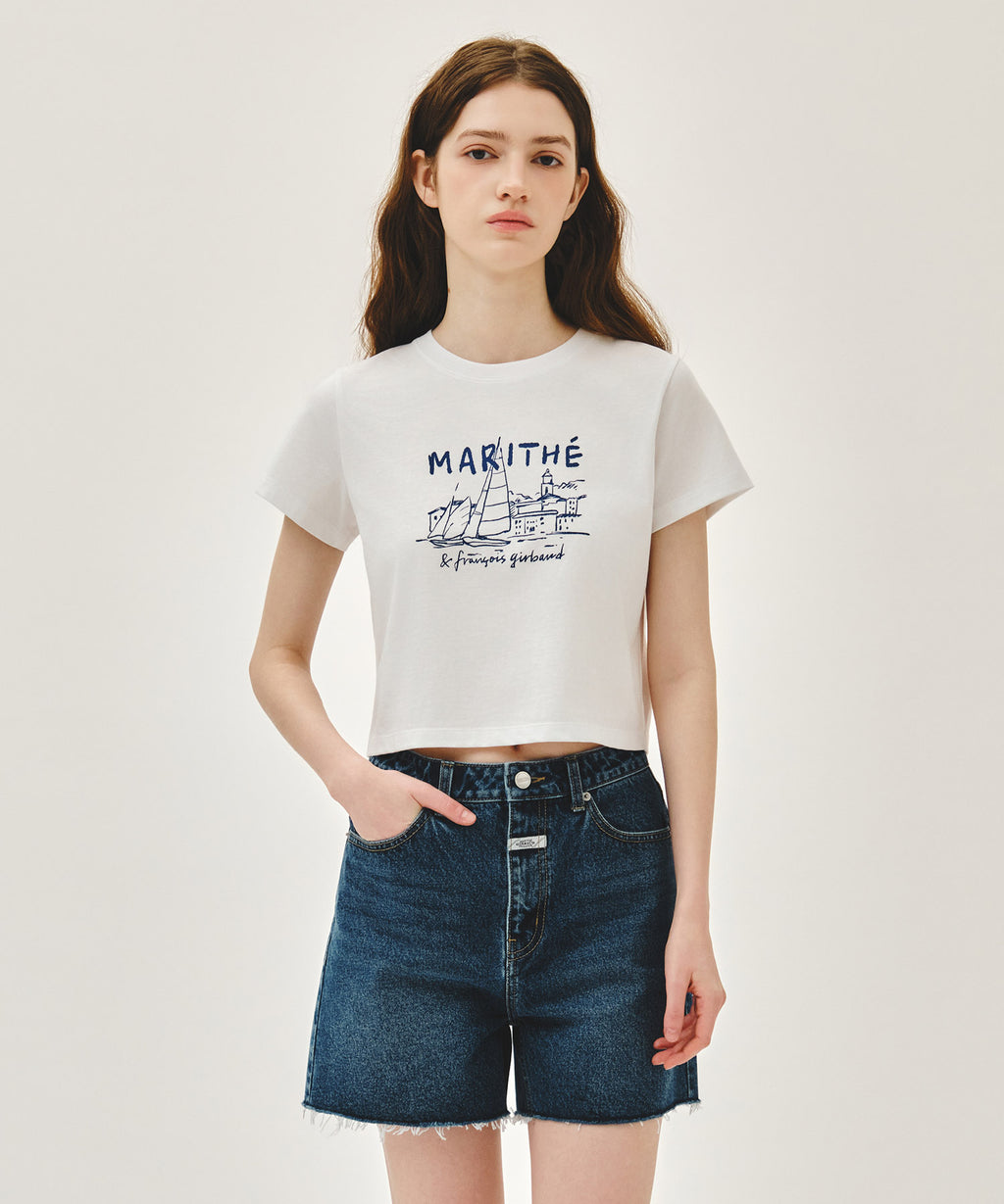 Marithe & Francois Girbaud - French Graphic Crop Tee (White) product image 1 | TRAB K-Fashion Australia