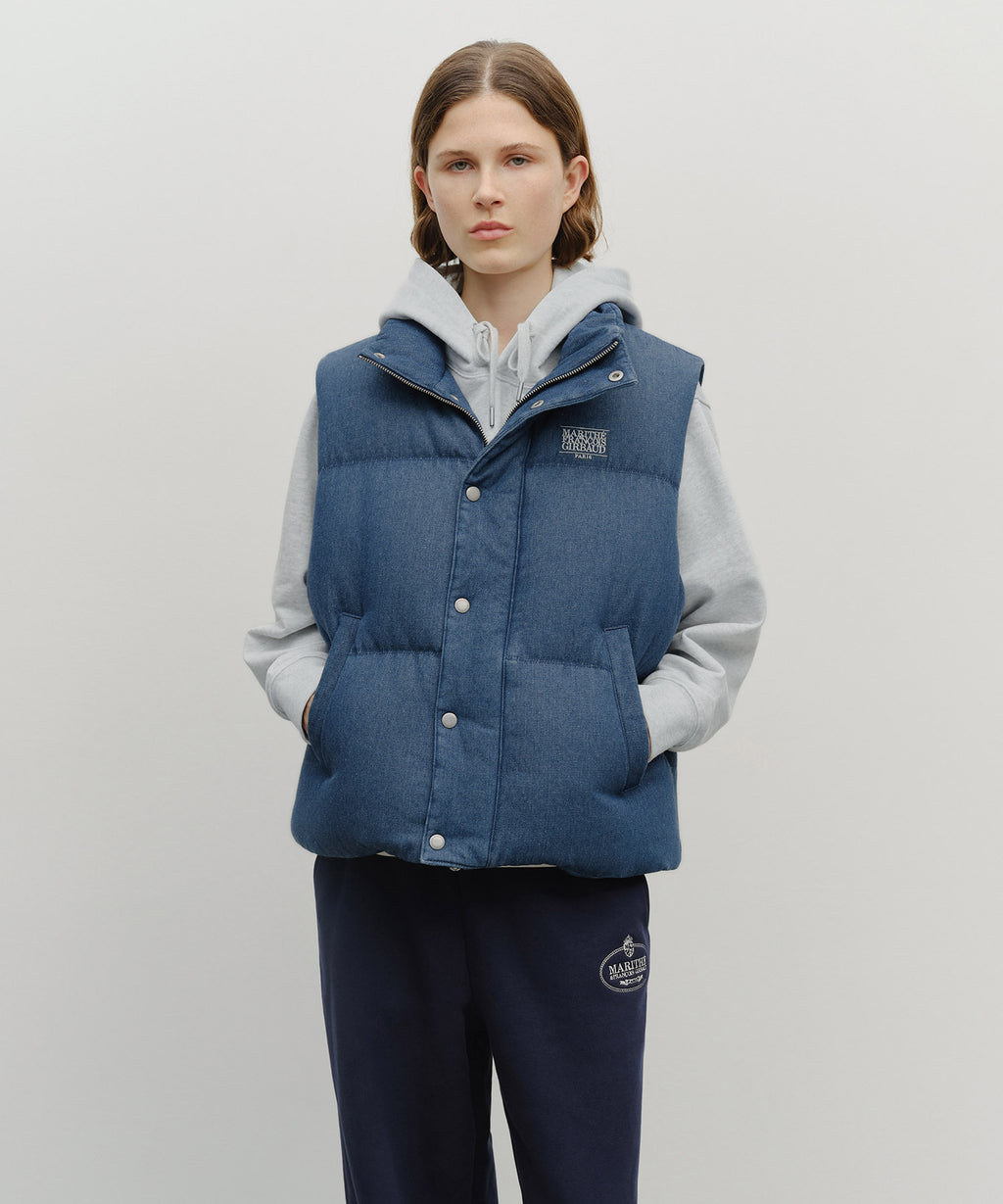 Marithe & Francois Girbaud - Classic Logo Denim Down Vest (Dark Blue) product image 1 | TRAB K-Fashion Australia