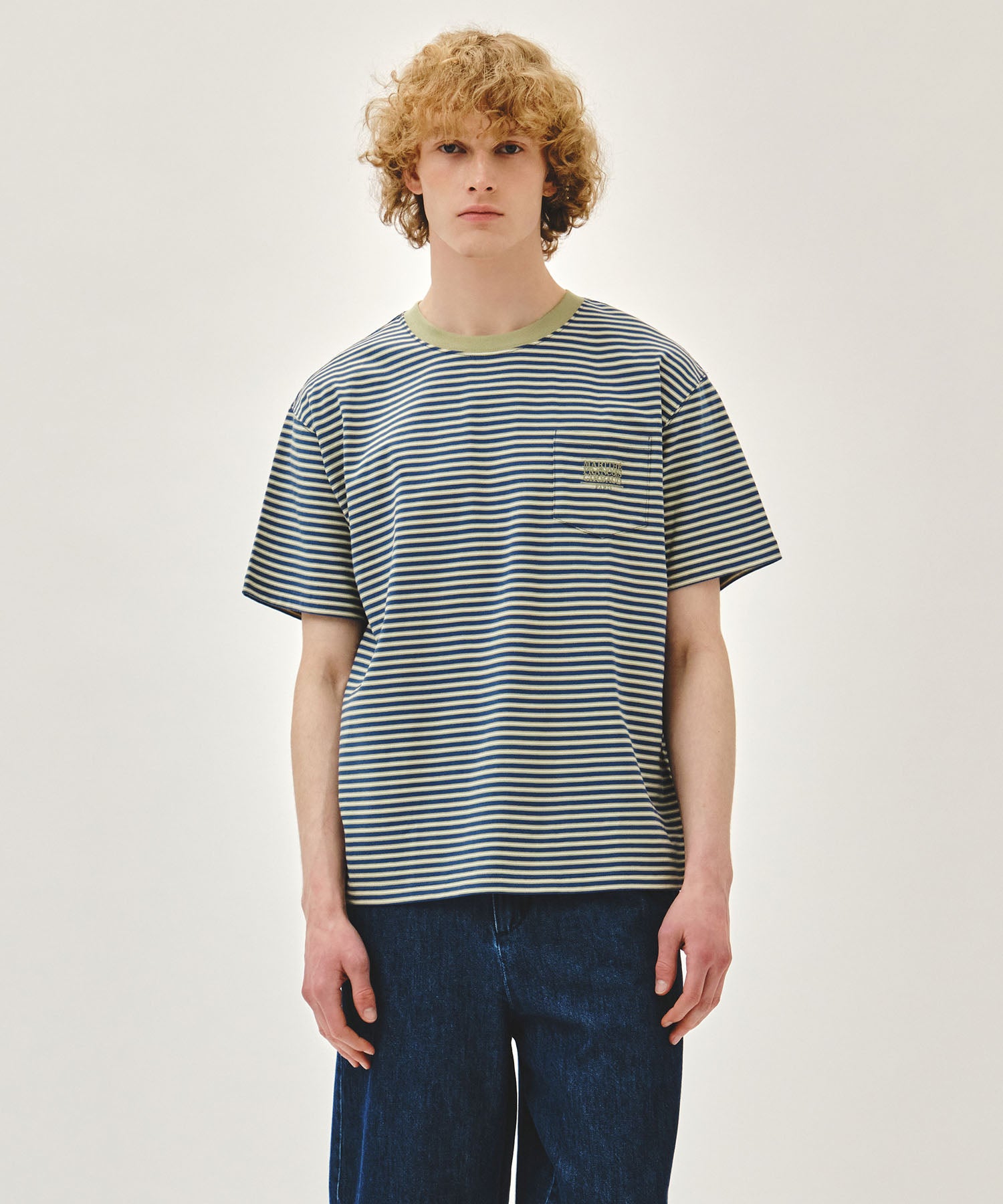 Marithe & Francois Girbaud - [Pre-order – Ships 19 Jun] Small Classic Logo Stripe Ringer Tee (Light Green) product image 1 | TRAB K-Fashion Australia