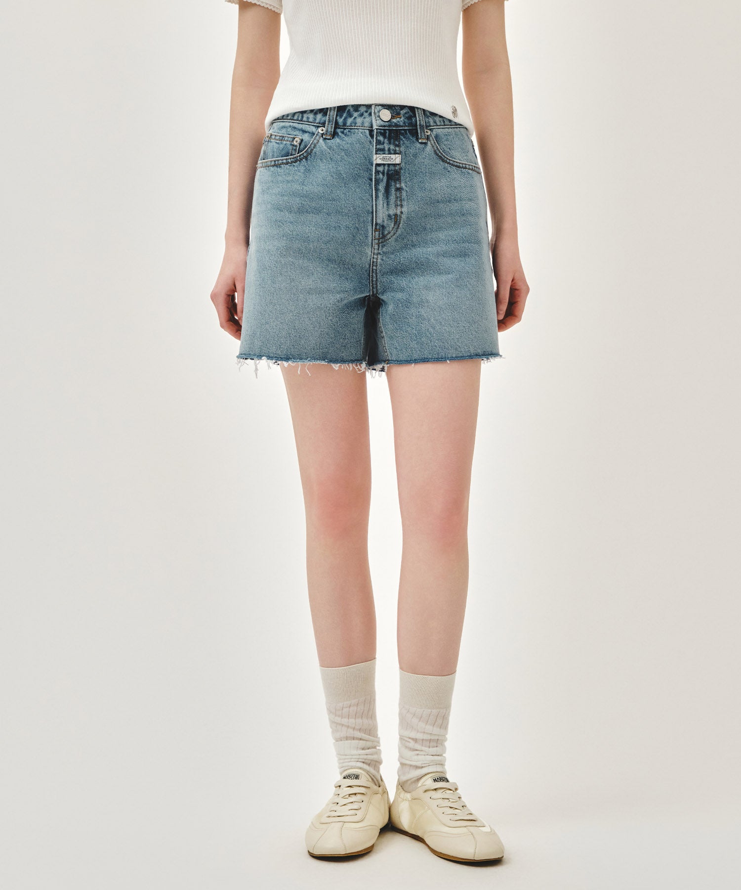 Marithe & Francois Girbaud - Raw Edge Washed Denim Shorts (Light Blue) product image 3 | TRAB K-Fashion Australia