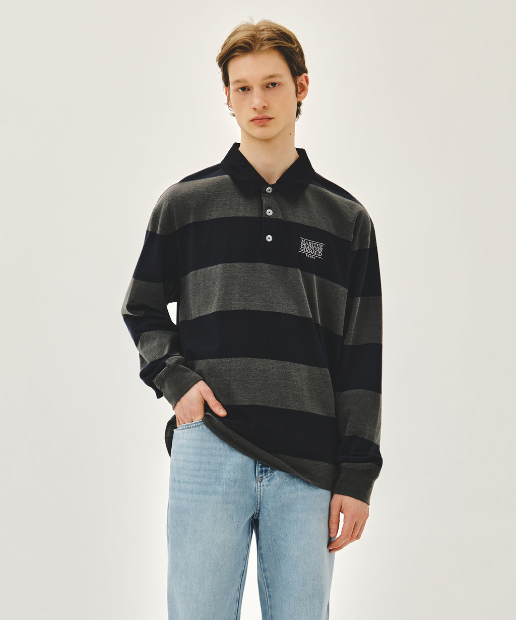 Marithe & Francois Girbaud - Washed Denim Collar Long Sleeve Tee (Charcoal) product image 1 | TRAB K-Fashion Australia