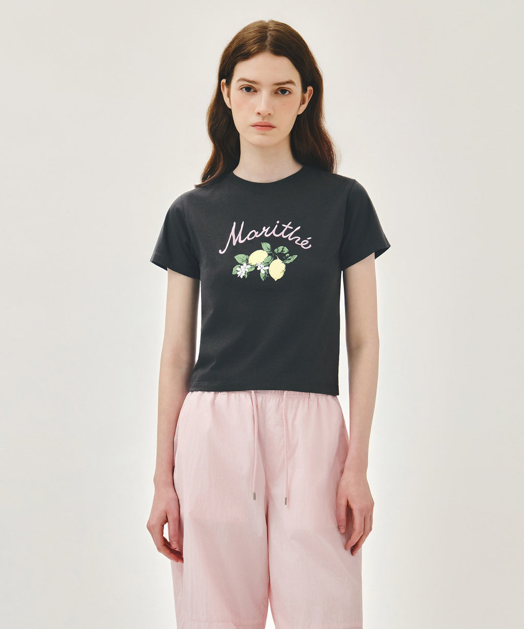 Marithe & Francois Girbaud - [Pre-order – Ships 23 Jun] Lemon Graphic Slim Crop Tee (Charcoal) product image 5 | TRAB K-Fashion Australia