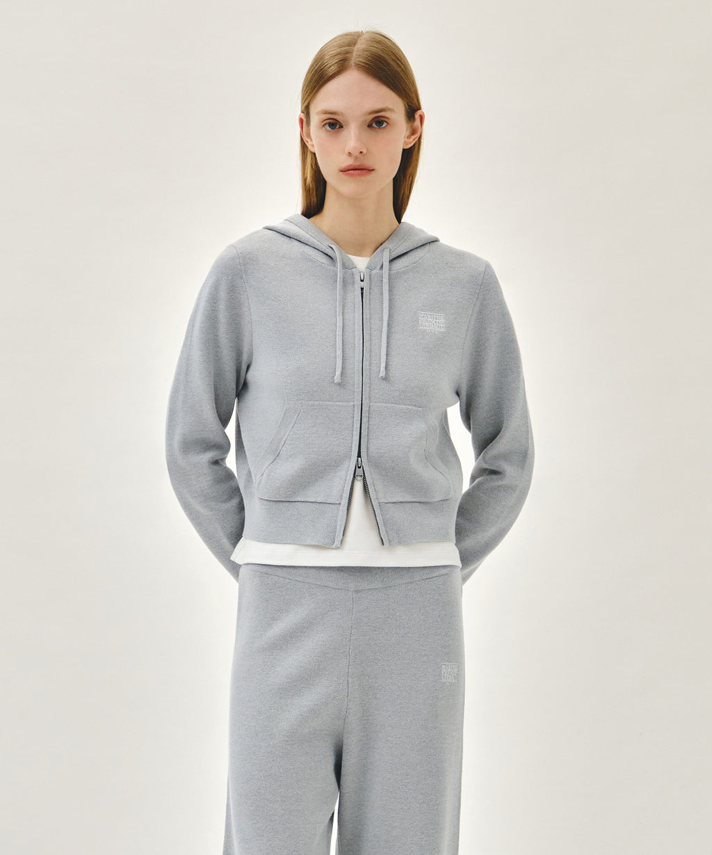 Marithe & Francois Girbaud - Small Classic Logo Crop Knit Hoodie Zipup (Heather Gray) product image 1 | TRAB K-Fashion Australia